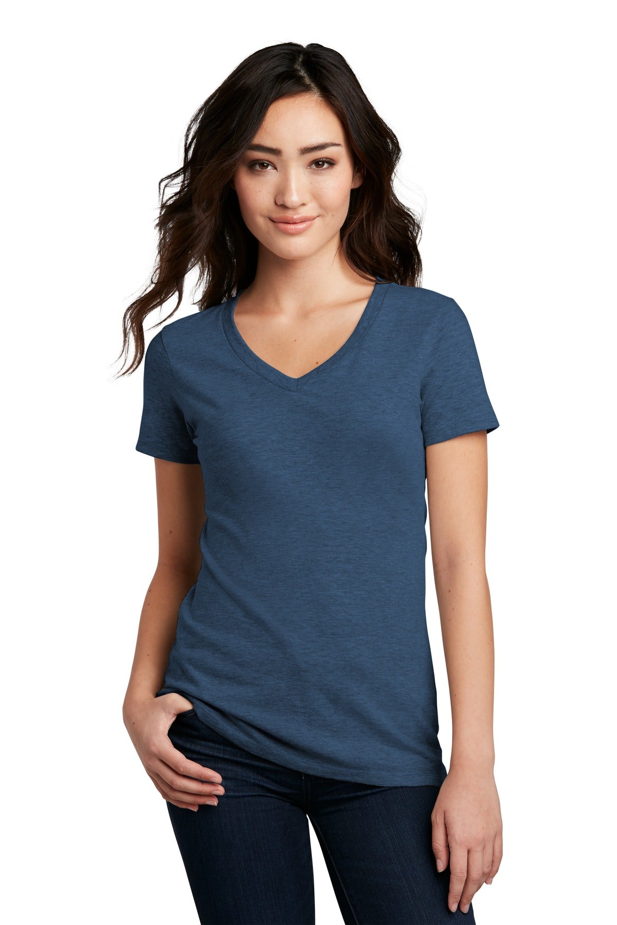 Front View of Dp Royal Fleck District Women's Perfect Blend CVC V-Neck Tee. DM1190L