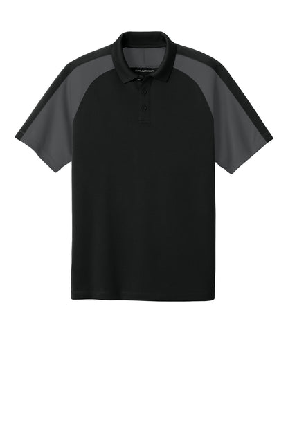 Front View of DpBk/StrmG Port Authority Wearever Performance Pique Colorblock Polo K247