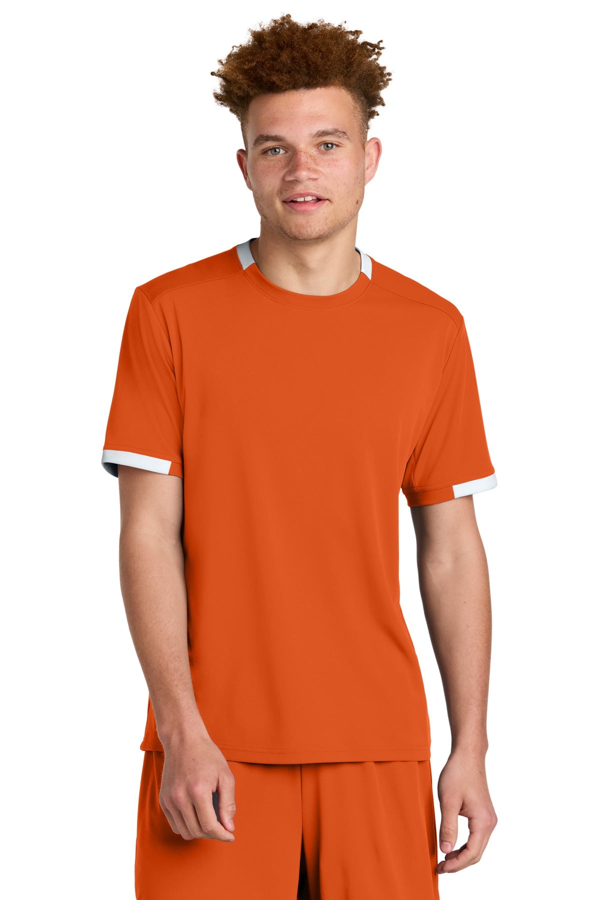 Front View of DpOr/White Sport-Tek Club Short Sleeve Crew ST440