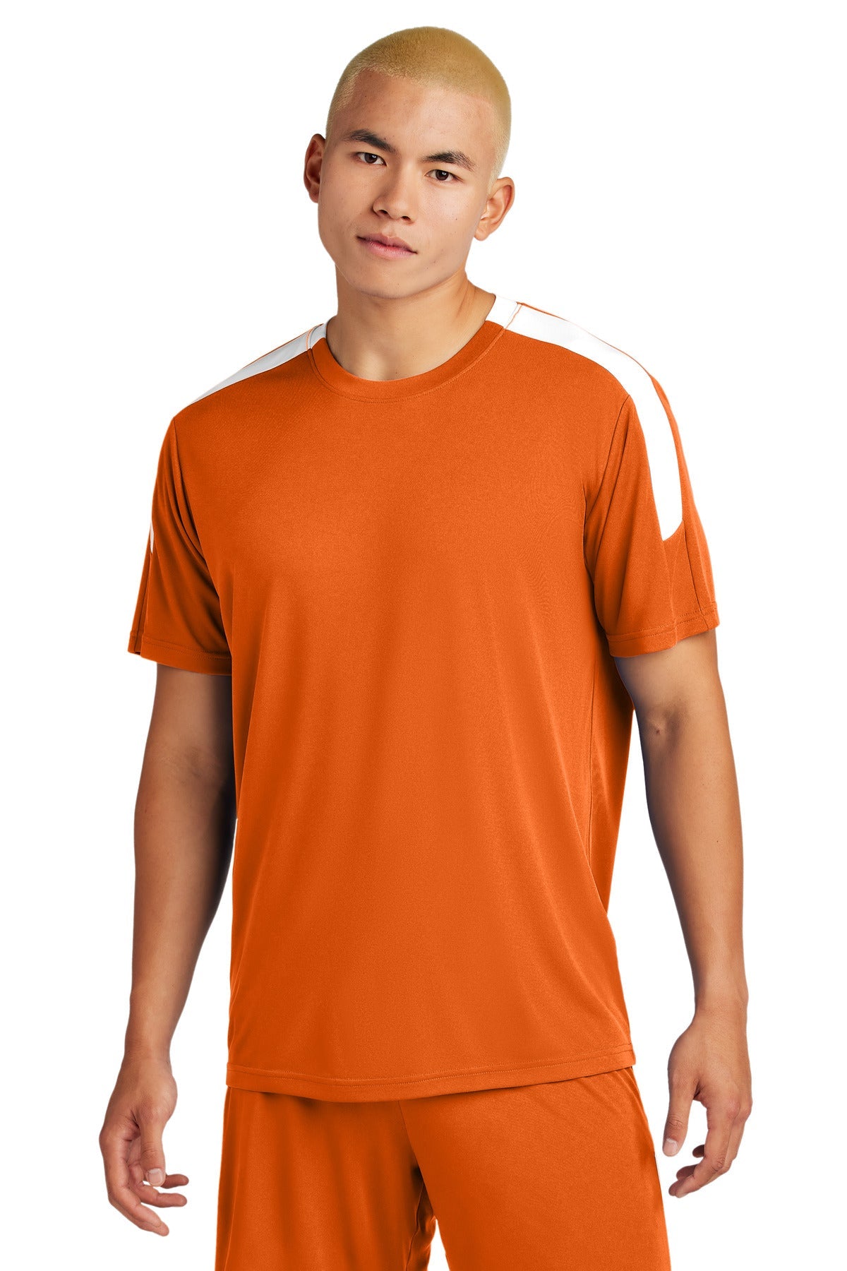 Front View of DpOr/White Sport-Tek Competitor United Crew ST100