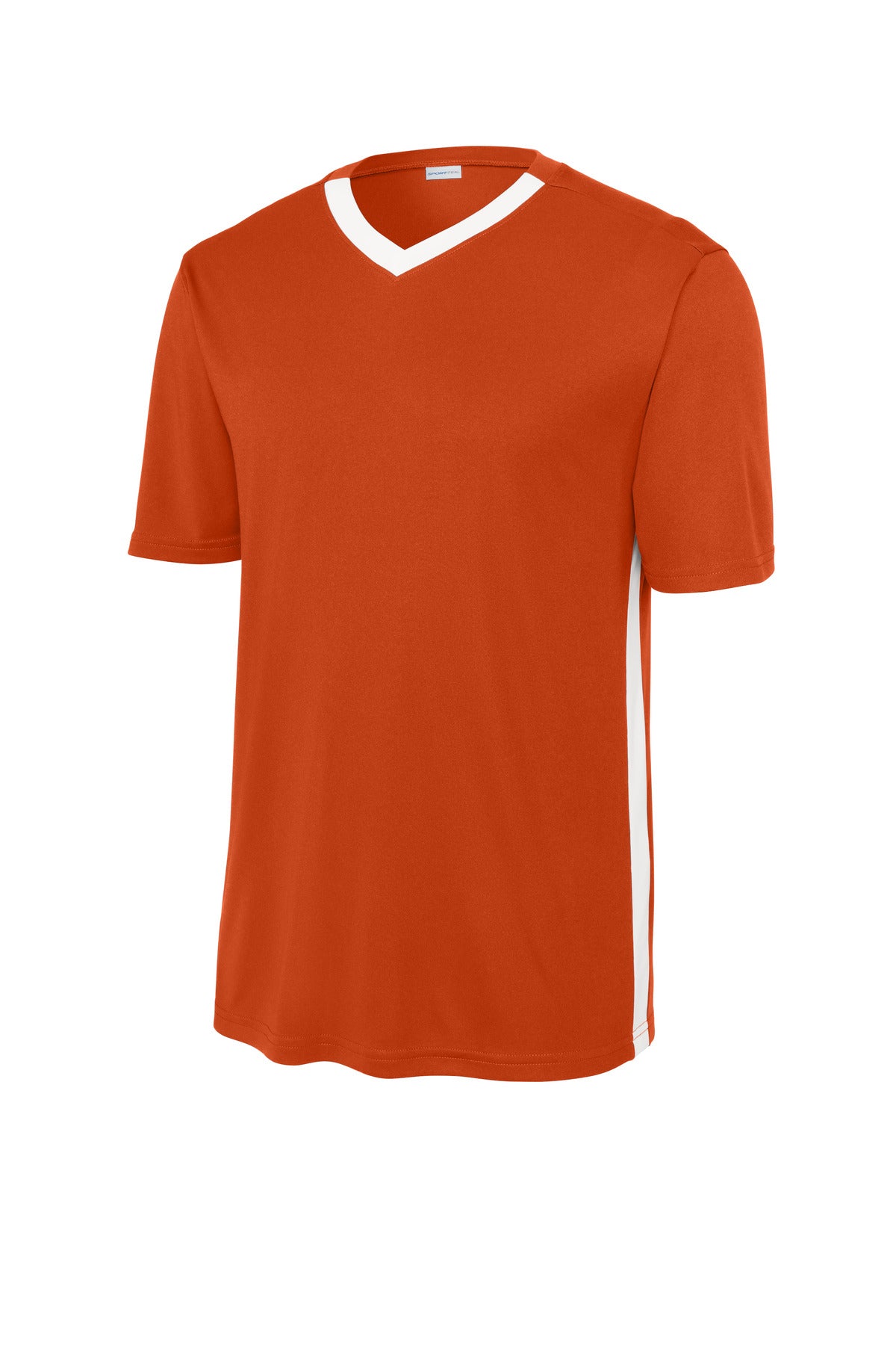 Front View of DpOr/White Sport-Tek Competitor United V-Neck ST101