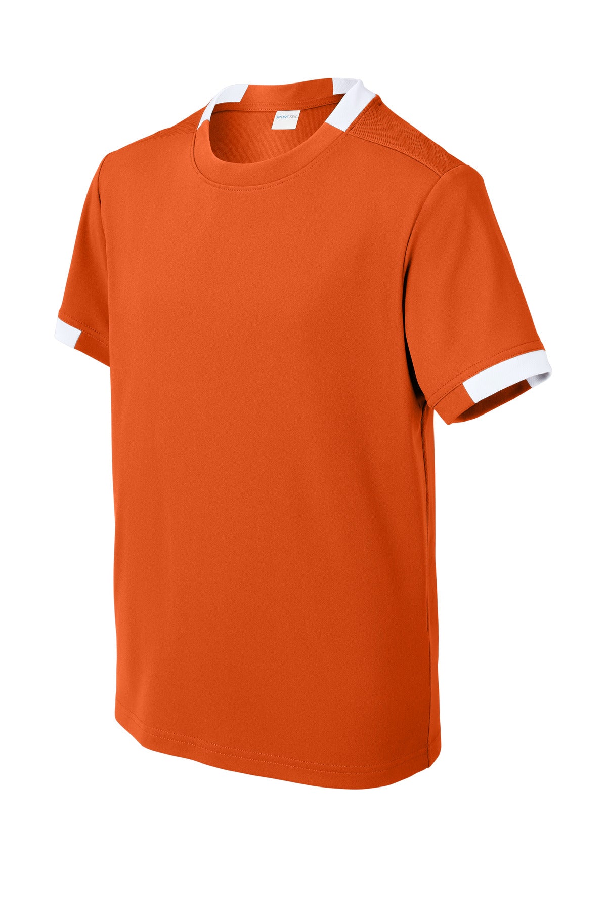 Front View of DpOr/White Sport-Tek Youth Club Short Sleeve Crew YST440