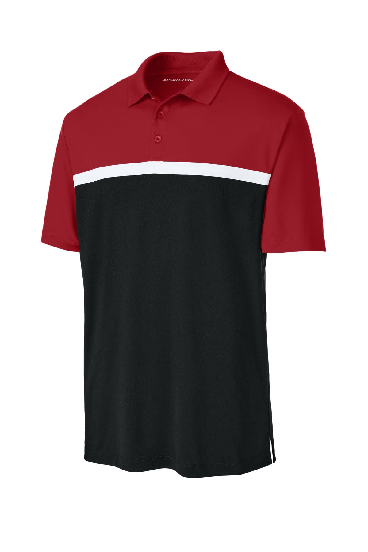 Front View of DpR/Bk/Wht Sport-Tek UV Micropique Colorblock Polo ST741