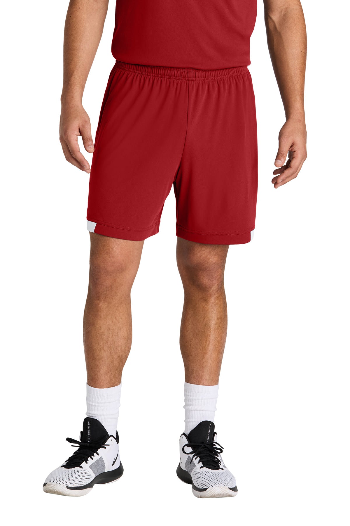 Front View of DpRd/Wht Sport-Tek Club 7" Short ST442