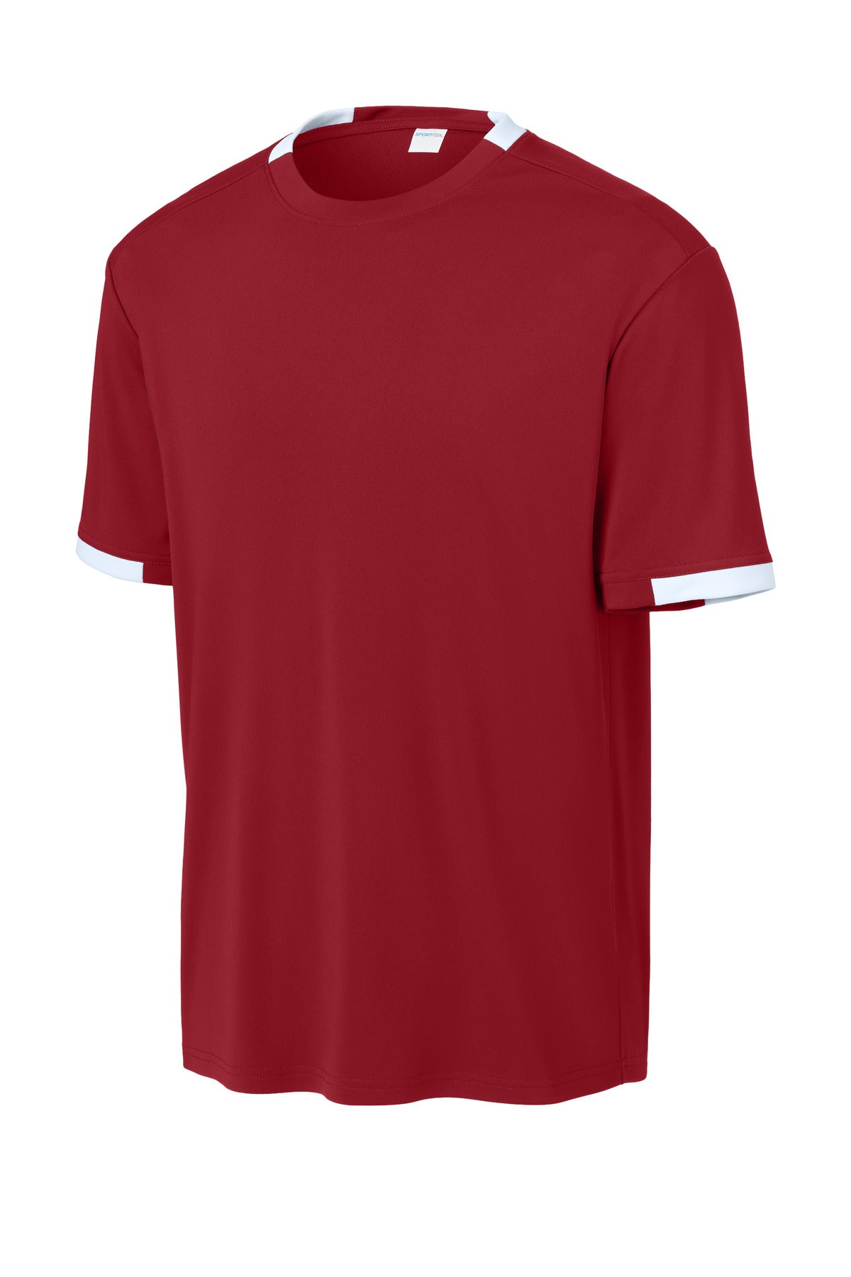 Front View of DpRd/Wht Sport-Tek Club Short Sleeve Crew ST440