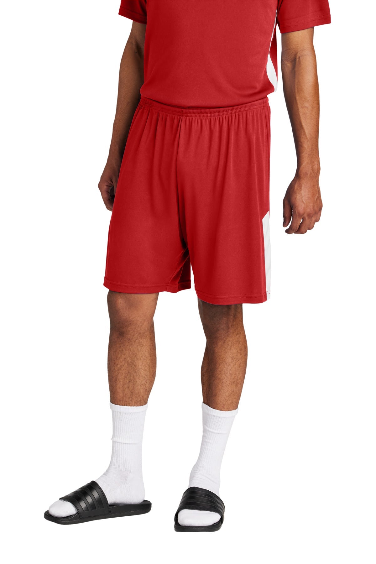 Front View of DpRd/Wht Sport-Tek Competitor United 7" Short ST103