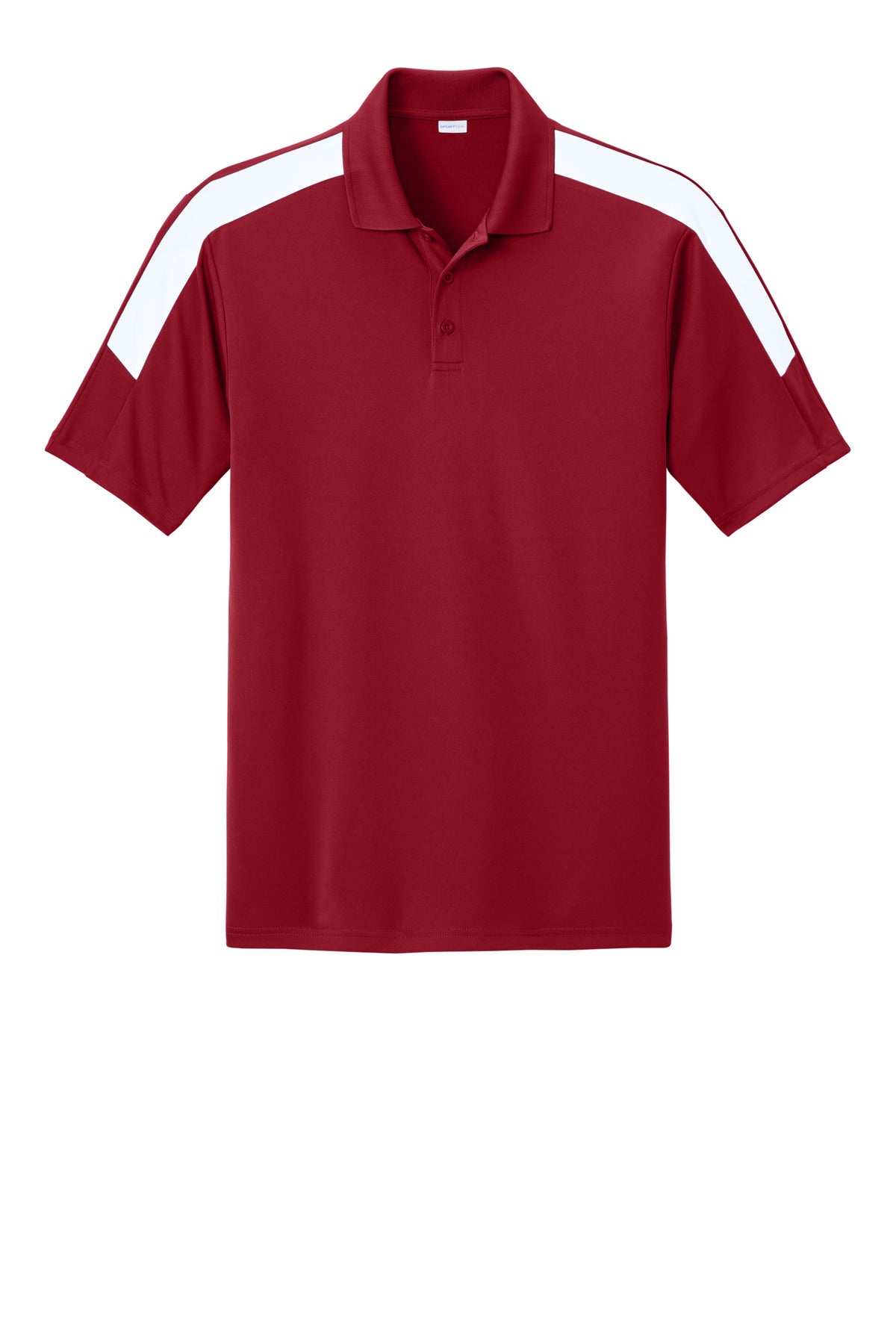 Front View of DpRd/Wht Sport-Tek Competitor United Polo ST104