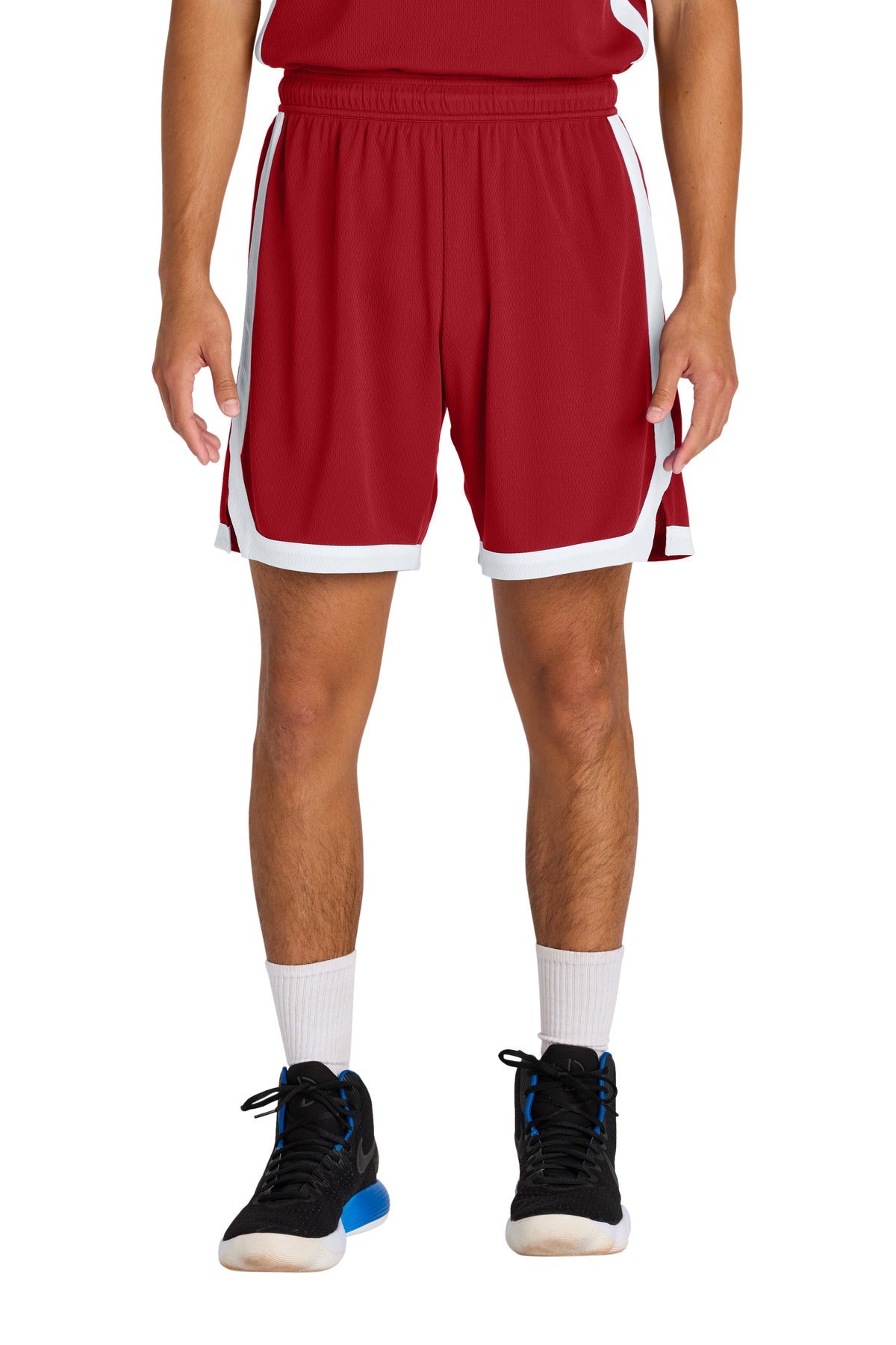 Front View of DpRd/Wht Sport-Tek Rival Basketball 7"Short ST901