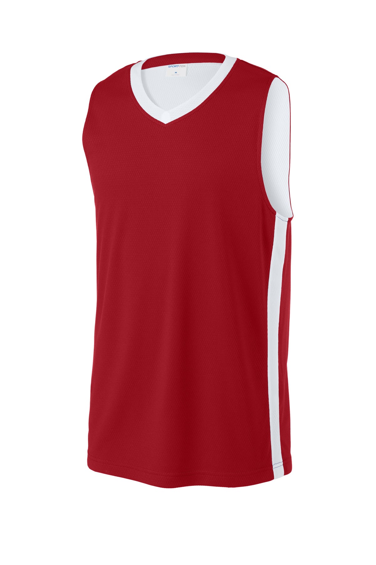 Front View of DpRd/Wht Sport-Tek Rival Basketball Rev Jersey ST900