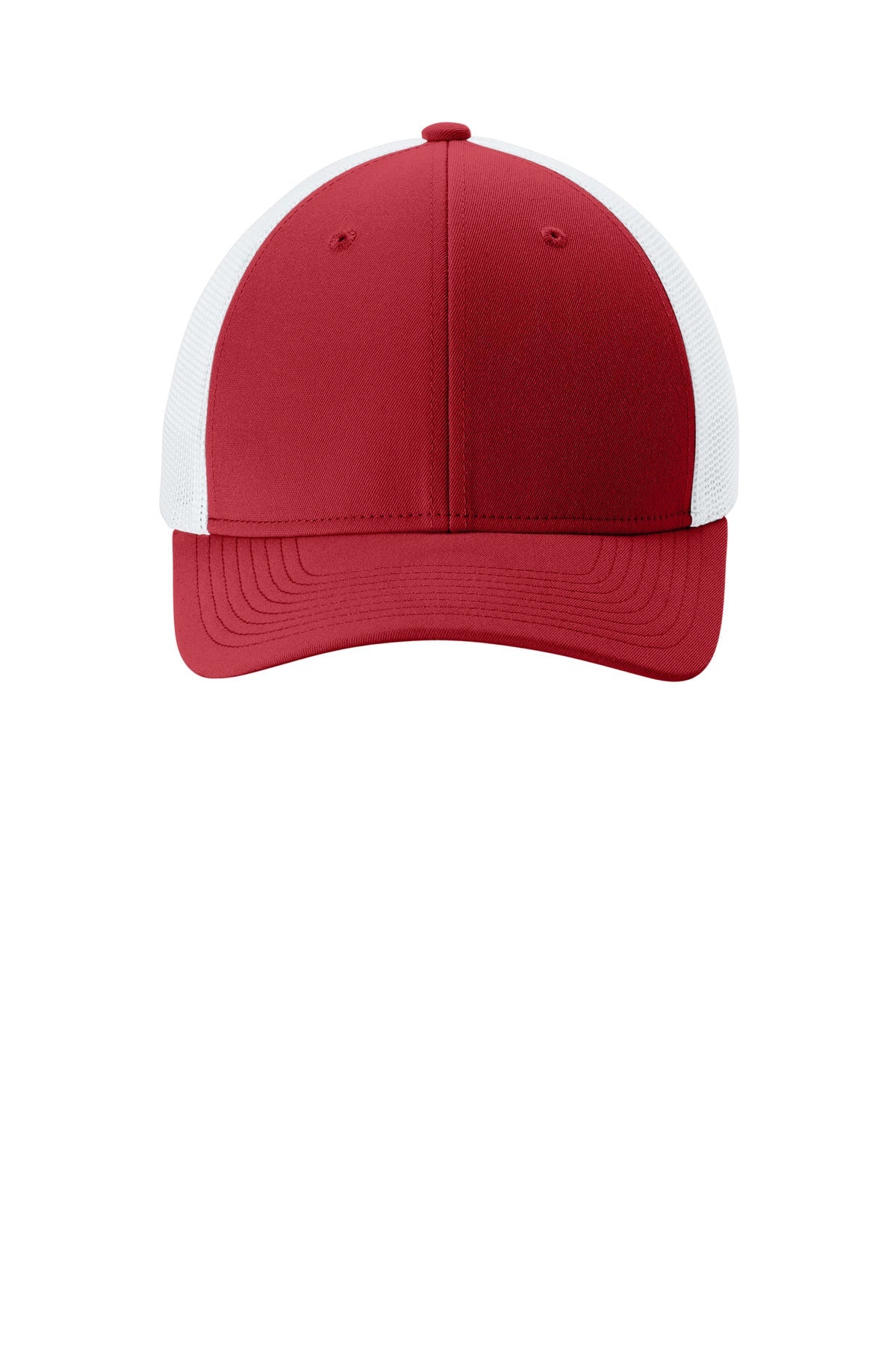 Front View of DpRd/Wht Sport-Tek Stretch-Tek Mesh Back Cap STC60