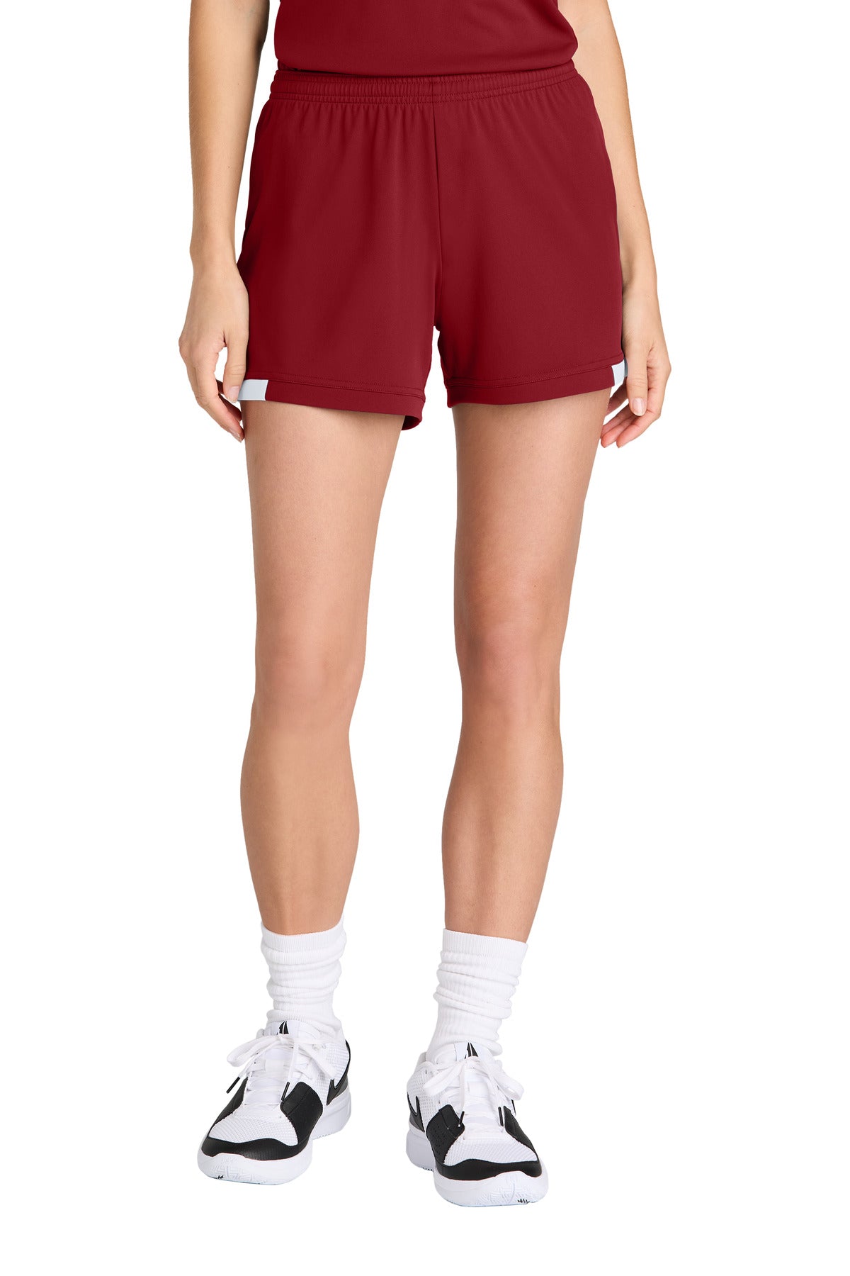 Front View of DpRd/Wht Sport-Tek Women's Club 5" Short LST442
