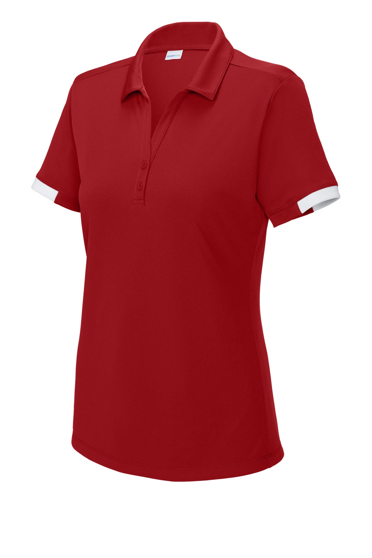 Front View of DpRd/Wht Sport-Tek Women's Club Colorblock Polo LST444