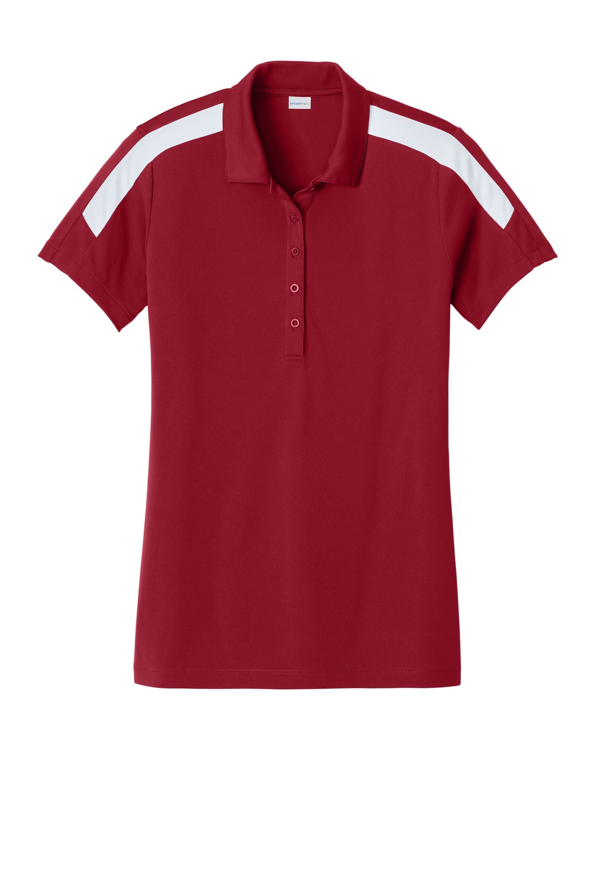 Front View of DpRd/Wht Sport-Tek Women's Competitor United Polo LST104
