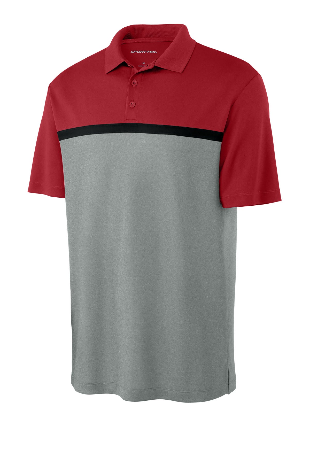 Front View of DR/GCcH/Bk Sport-Tek UV Micropique Colorblock Polo ST741
