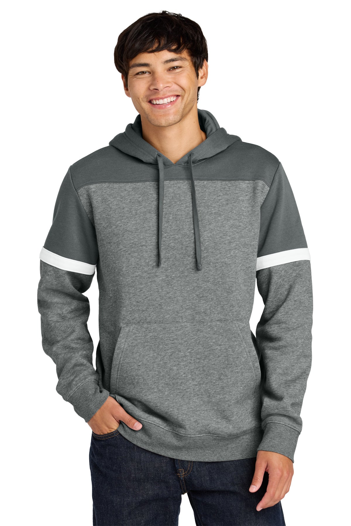 Front View of DSmGy/VtgH Sport-Tek Drive Fleece Colorblock Hoodie STF205