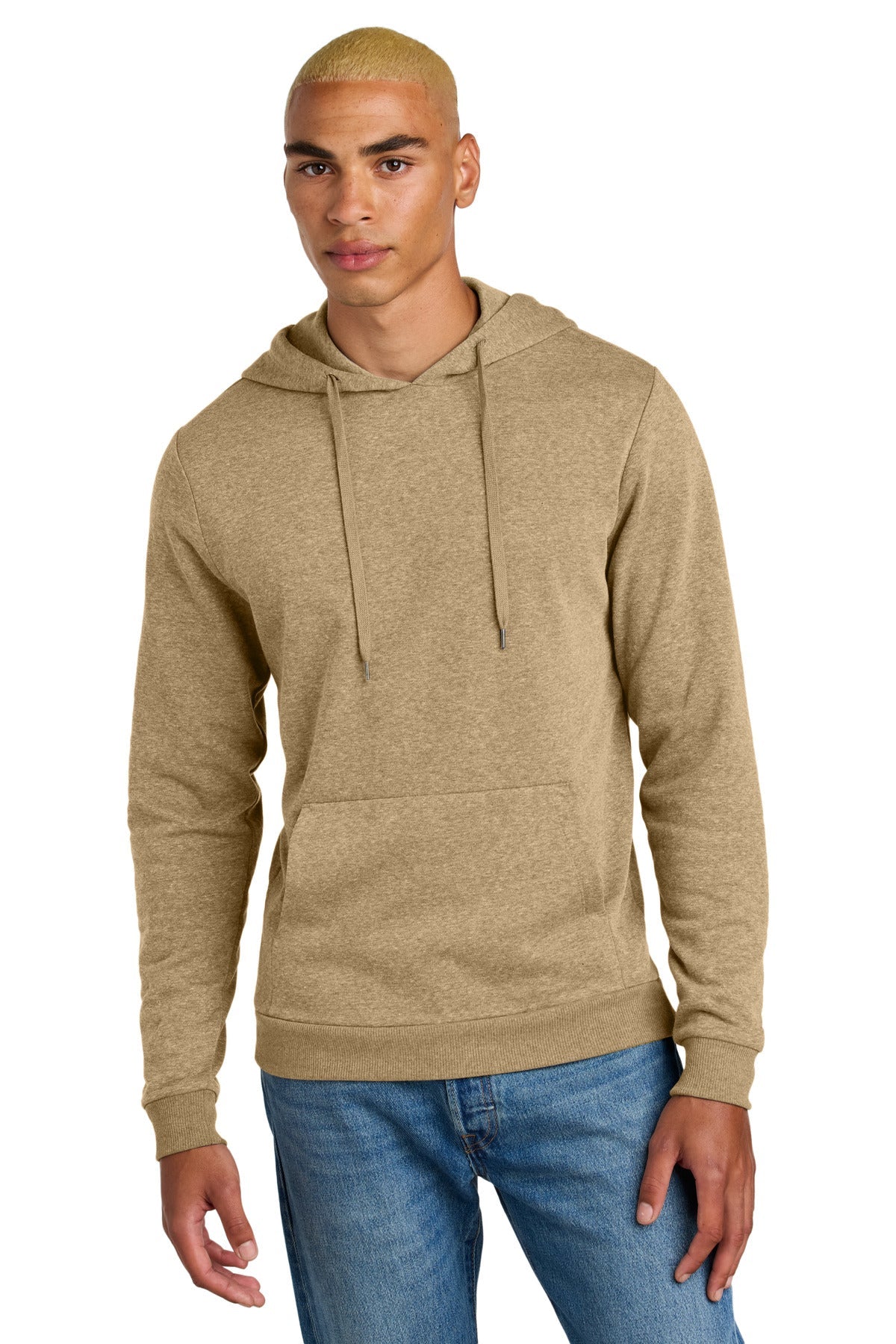 Front View of DsrtTanHtr District Perfect Tri Fleece Pullover Hoodie DT1300