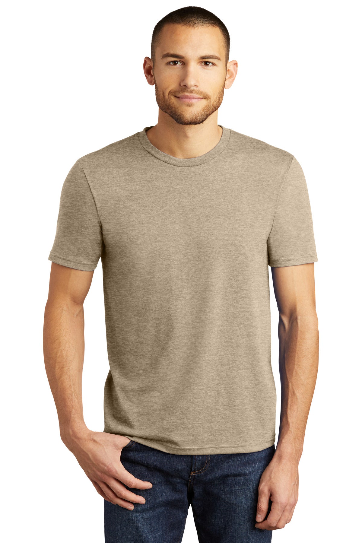 Front View of DsrtTanHtr District Perfect Tri Tee. DM130