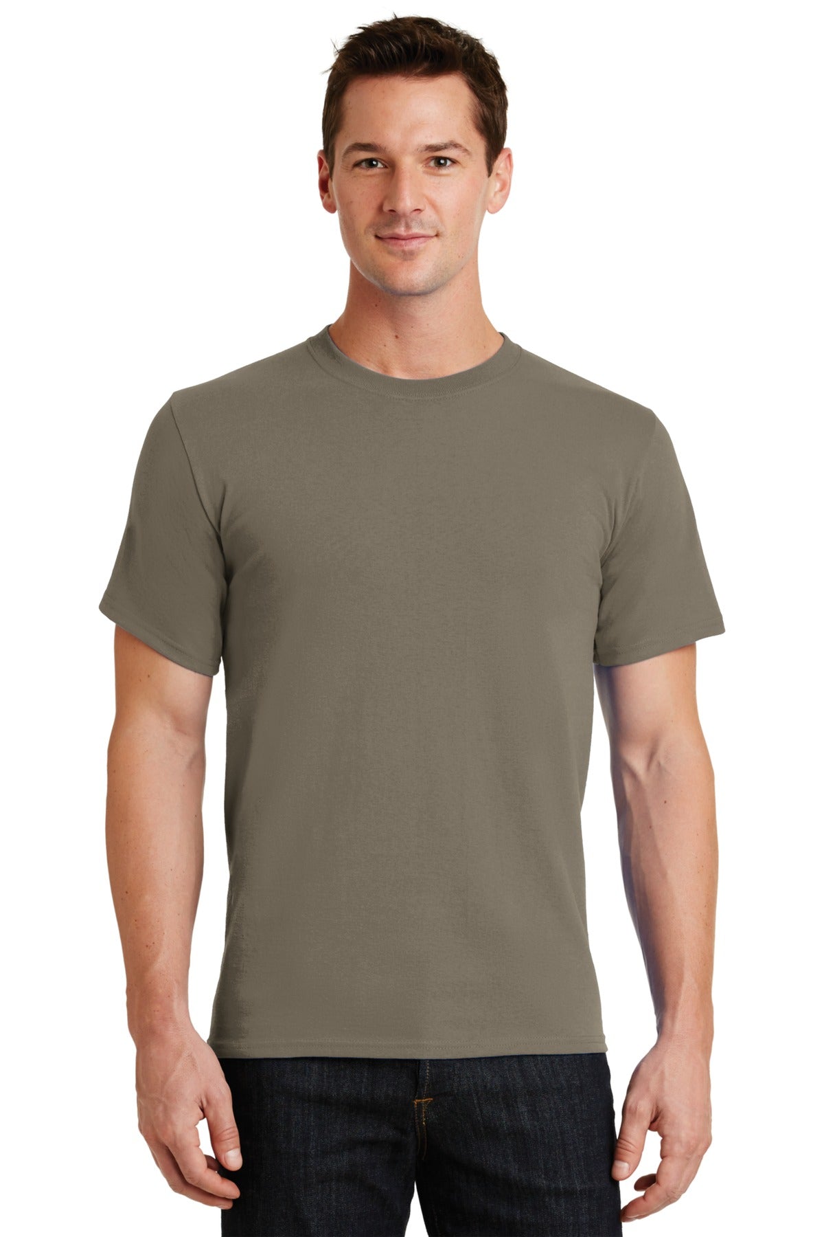 Front View of Dusty Brown Port & Co Essential Tee. PC61