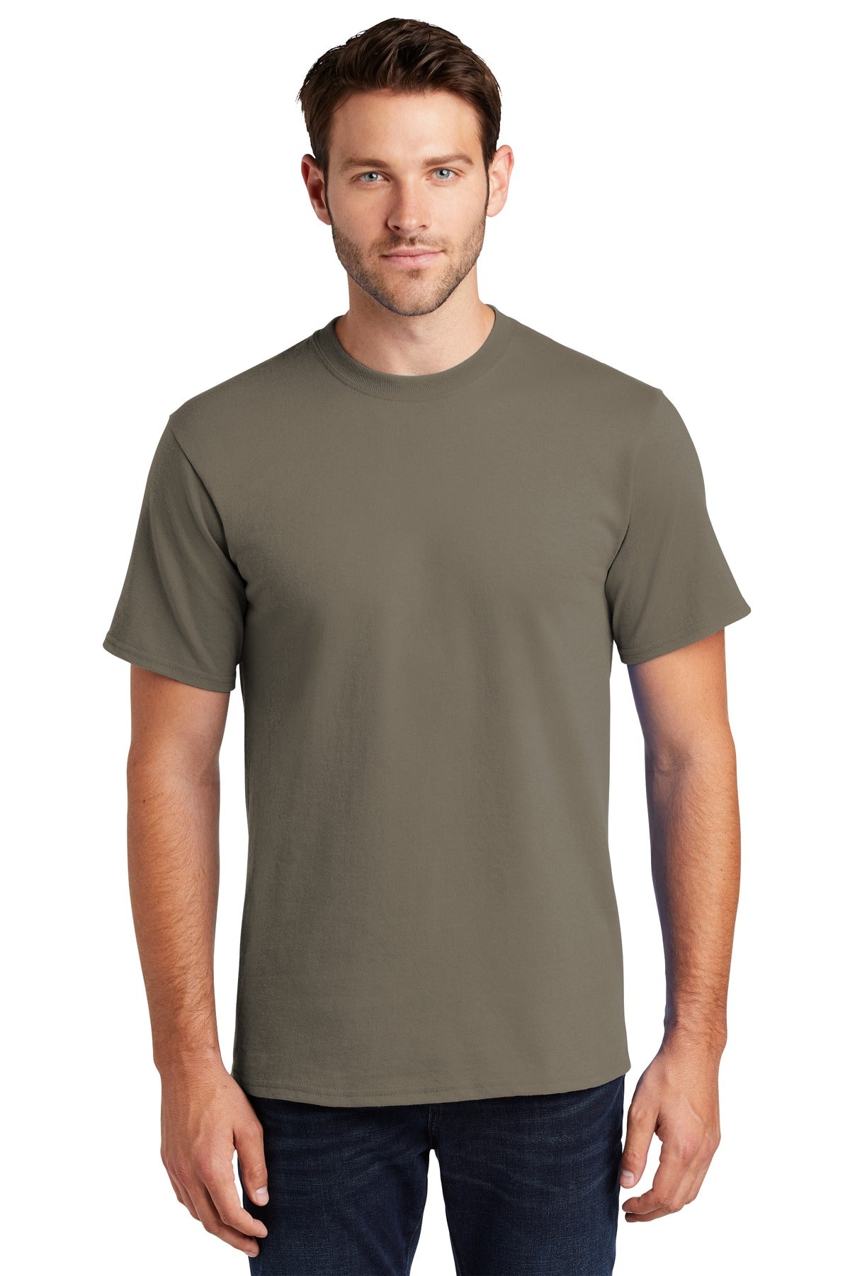Front View of Dusty Brown Port & Co Tall Essential Tee. PC61T