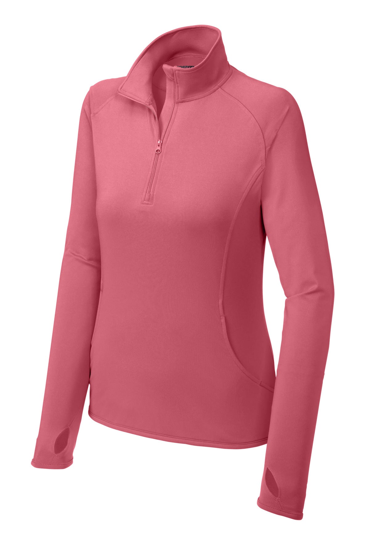 Front View of Dusty Rose Sport-Tek Women's Sport-Wick Stretch 1/4-Zip Pullover. LST850