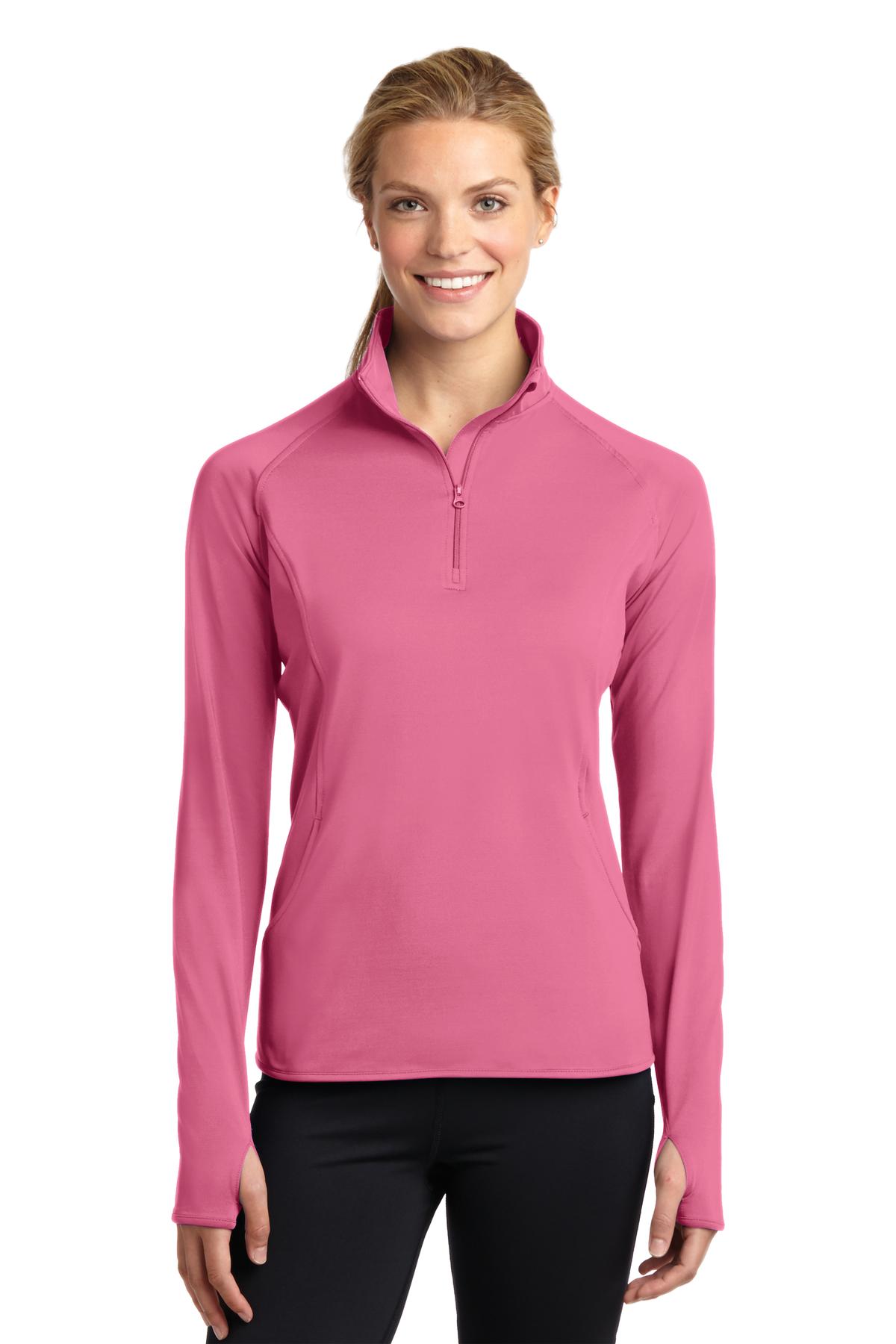 Front View of Dusty Rose Sport-Tek Women's Sport-Wick Stretch 1/4-Zip Pullover. LST850