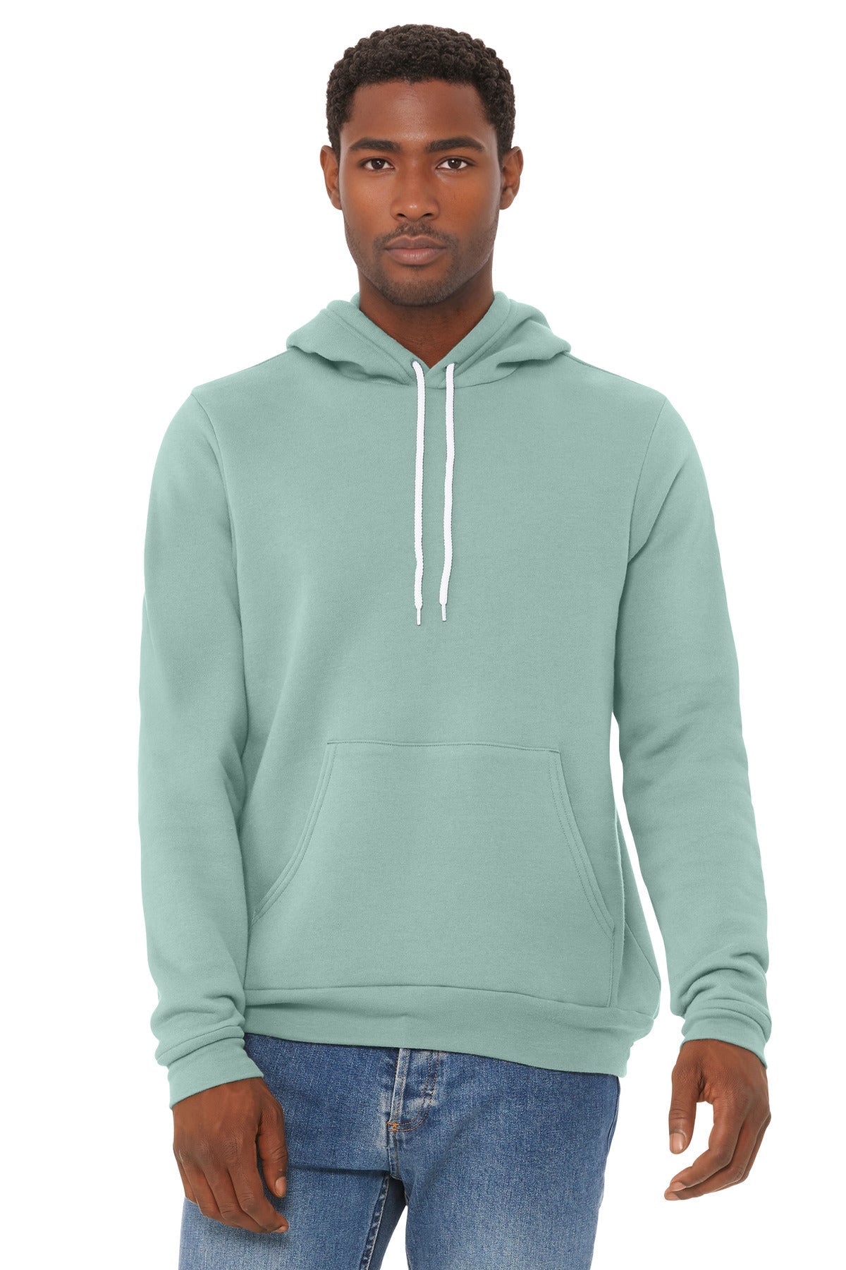 Front View of DustyBlue BELLA+CANVAS Unisex Sponge Fleece Pullover Hoodie. BC3719