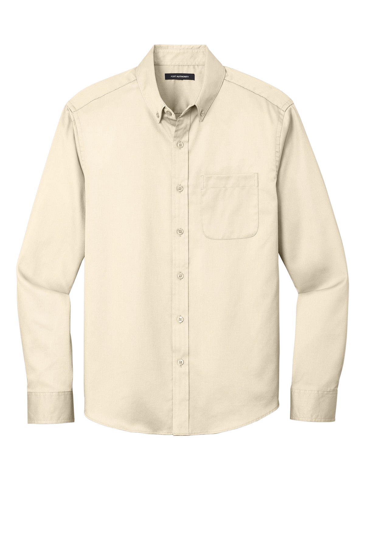 Front View of Ecru Port Authority Long Sleeve SuperPro React Twill Shirt. W808
