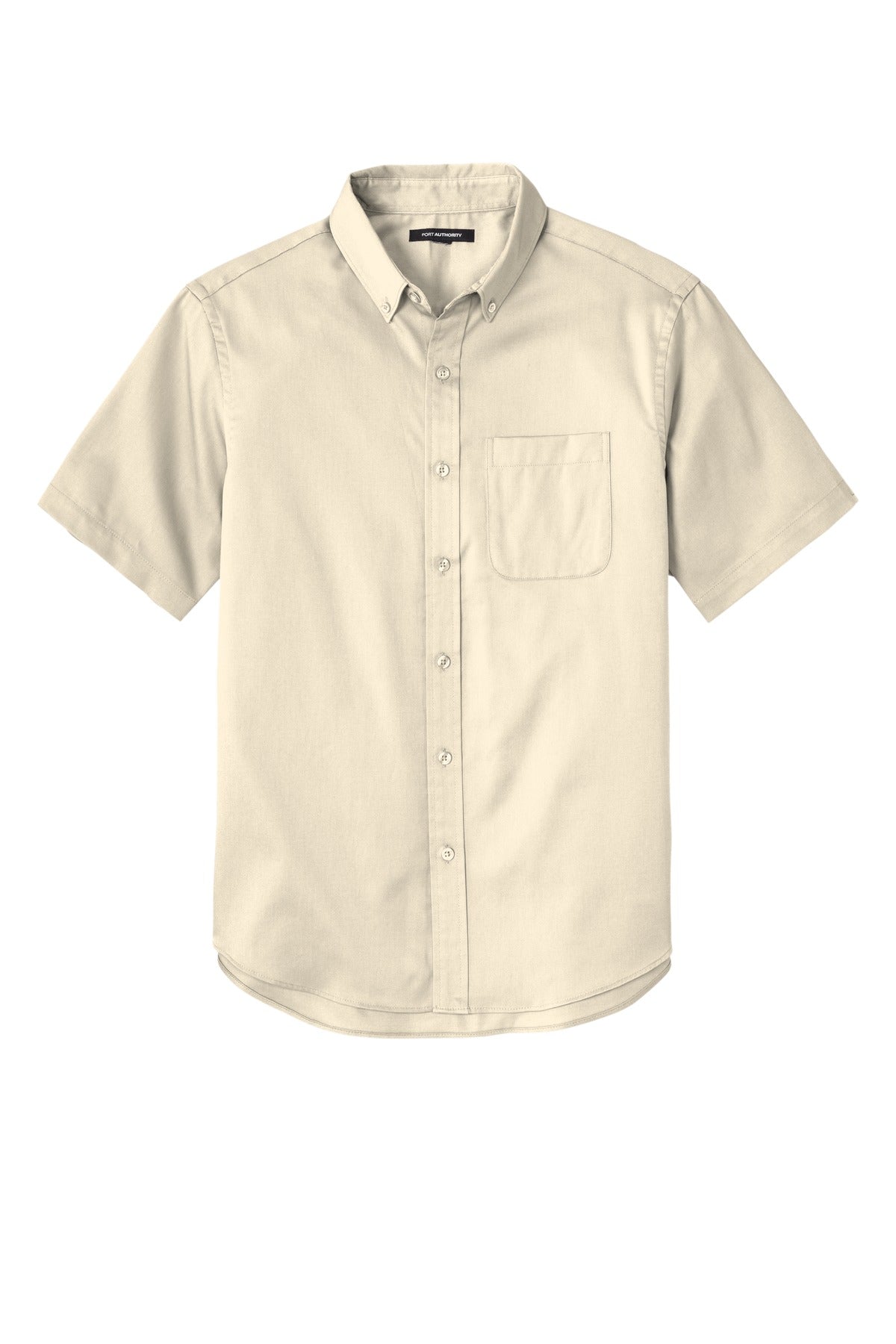Front View of Ecru Port Authority Short Sleeve SuperPro React Twill Shirt. W809