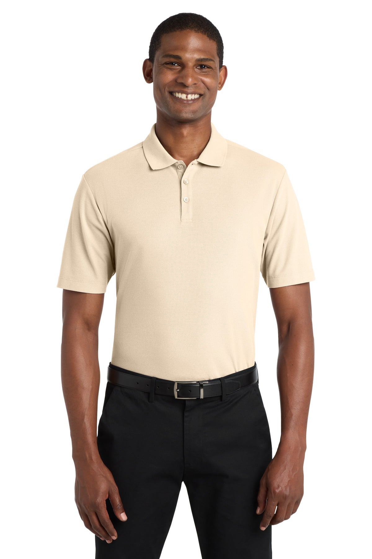 Front View of Ecru Port Authority SuperPro React Polo. K810