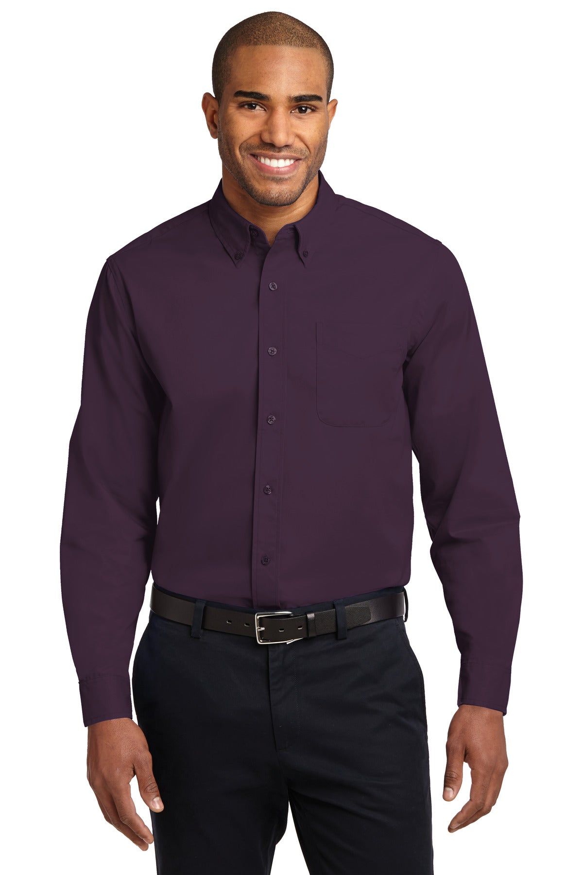 Front View of Eggplant Port Authority Long Sleeve Easy Care Shirt S608