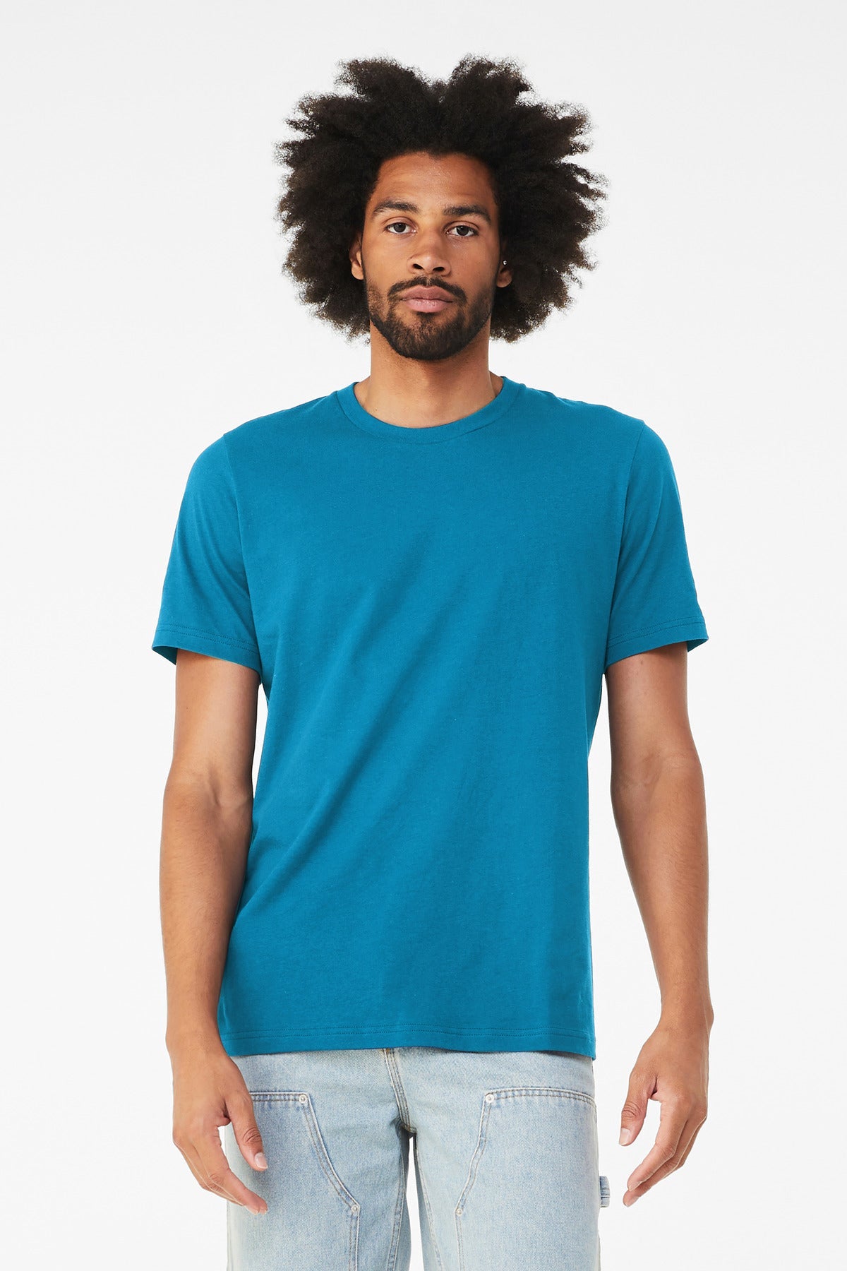 Front View of ElecBlue BELLA+CANVAS Unisex Jersey Short Sleeve Tee. BC3001
