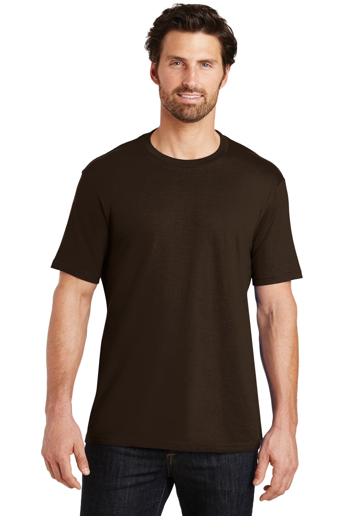 Front View of Espresso District Perfect Weight Tee. DT104