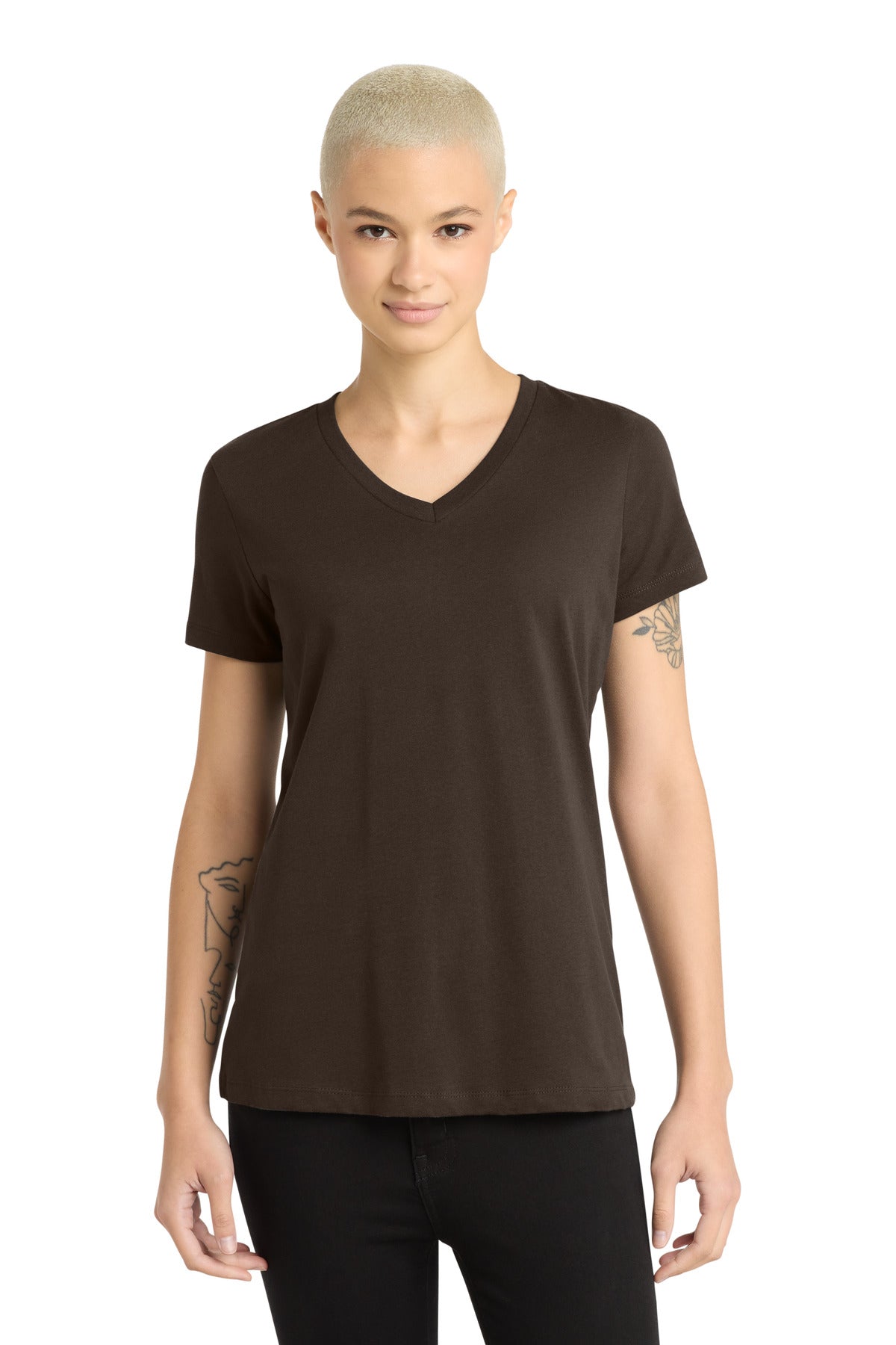 Front View of Espresso District - Women's Perfect Weight V-Neck Tee. DM1170L