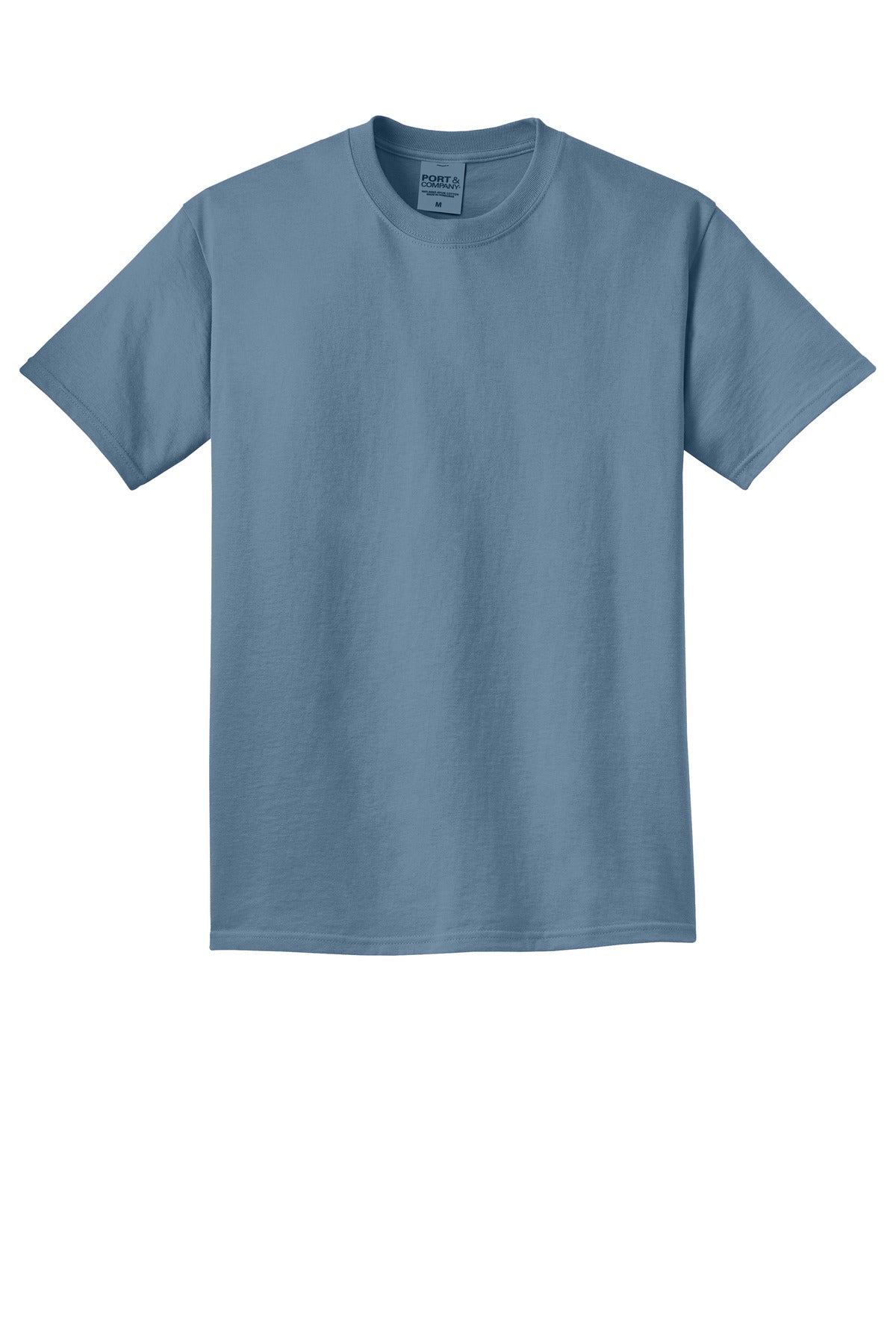 Front View of FadedDenim Port & Co Beach Wash Garment-Dyed Tee. PC099