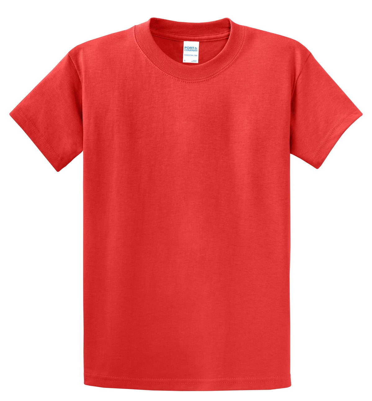 Front View of Fiery Red Port & Co Essential Tee. PC61