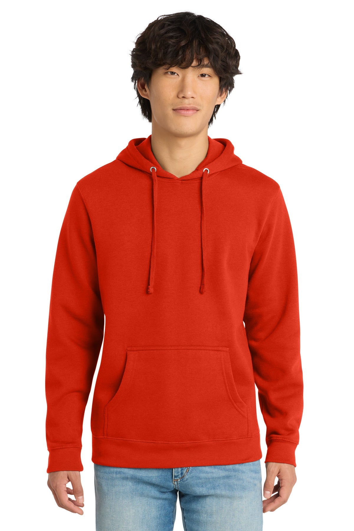 Front View of FieryRed District V.I.T. Fleece Hoodie DT6100