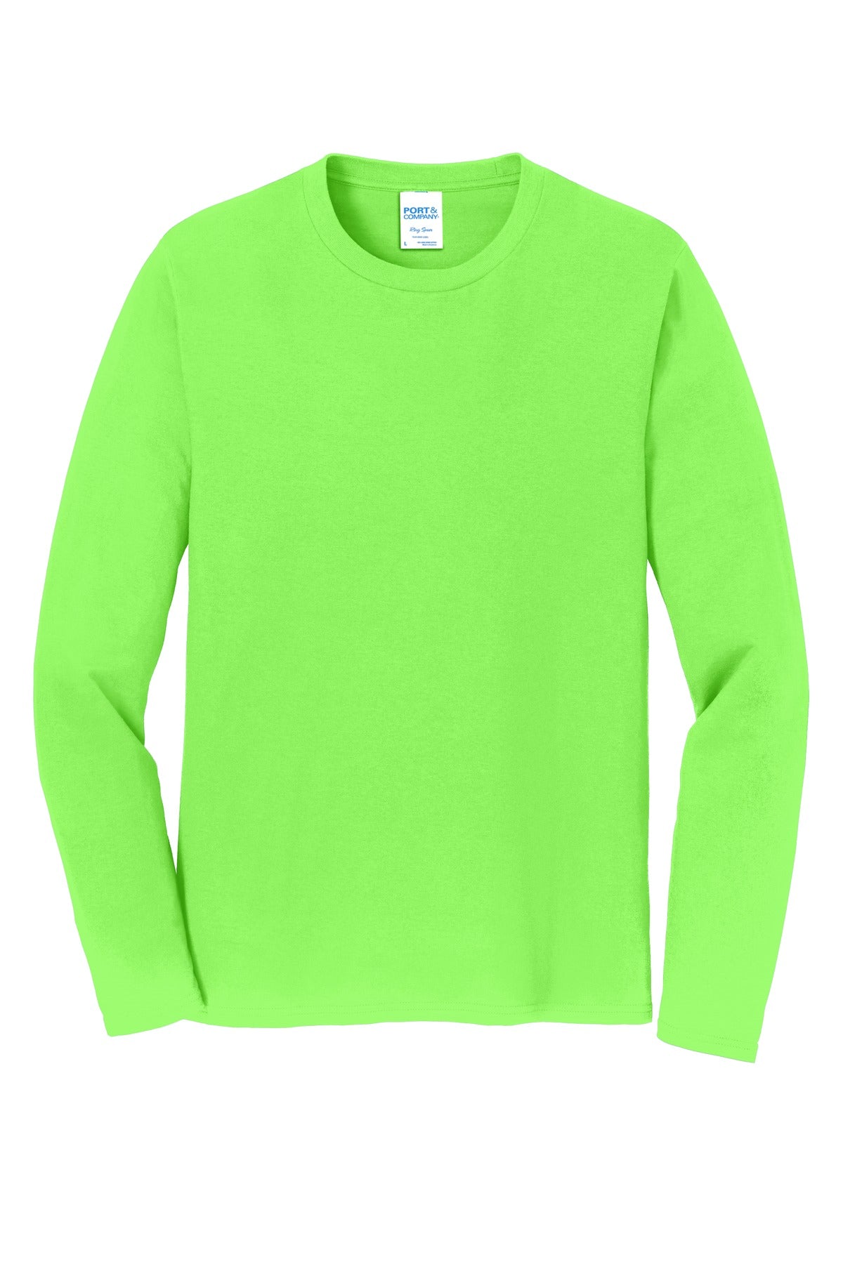 Front View of Flash Green Port & Co Long Sleeve Fan Favorite Tee. PC450LS
