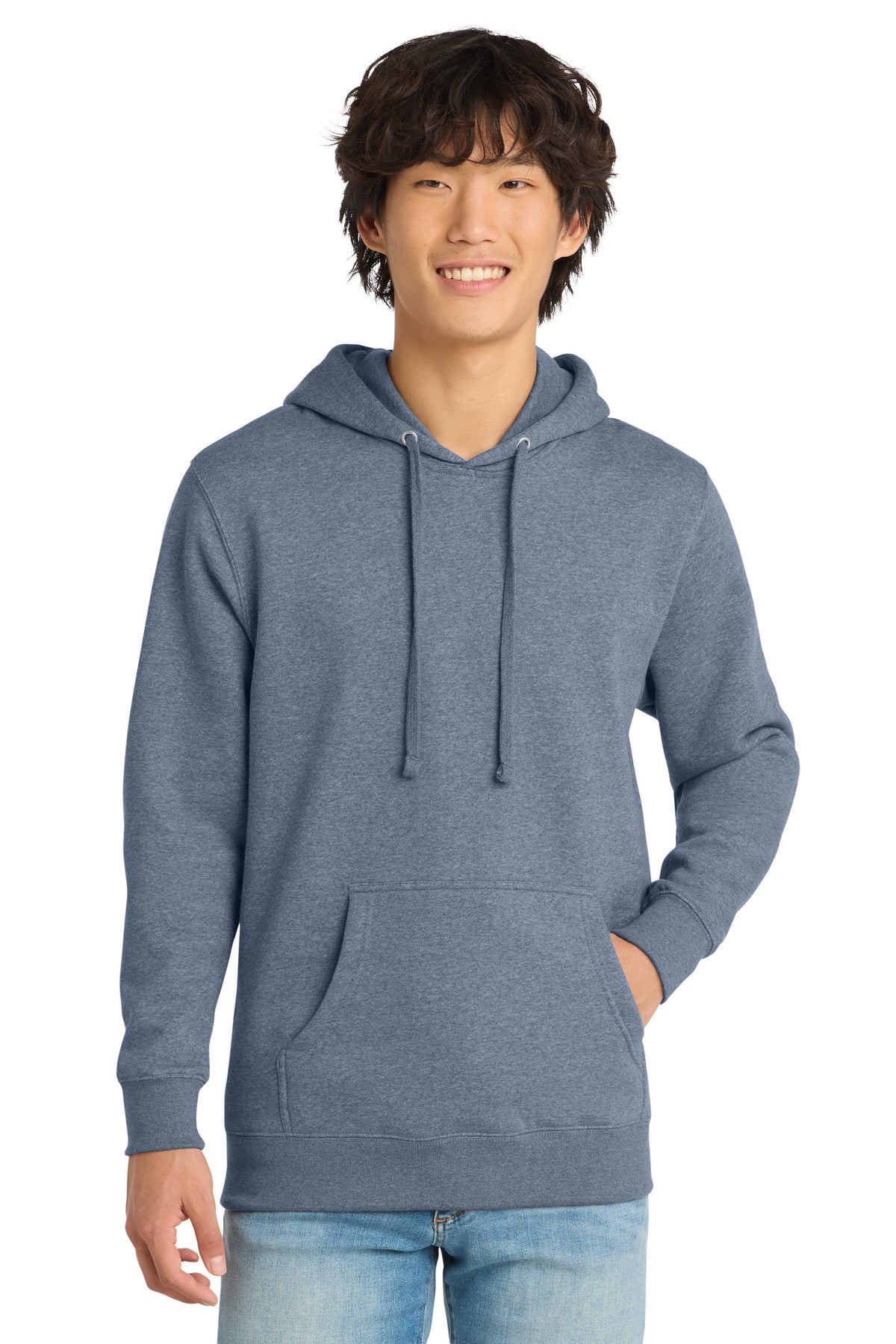 Front View of FlntBluHtr District V.I.T. Fleece Hoodie DT6100