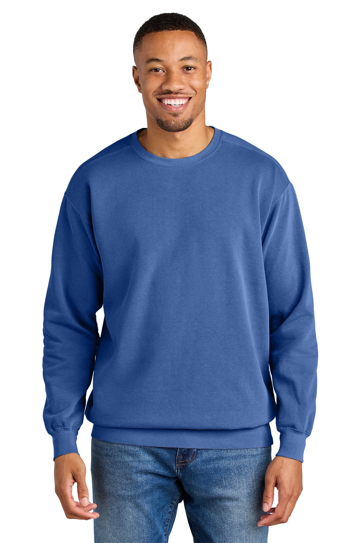 Front View of Flo Blue COMFORT COLORS Ring Spun Crewneck Sweatshirt. 1566