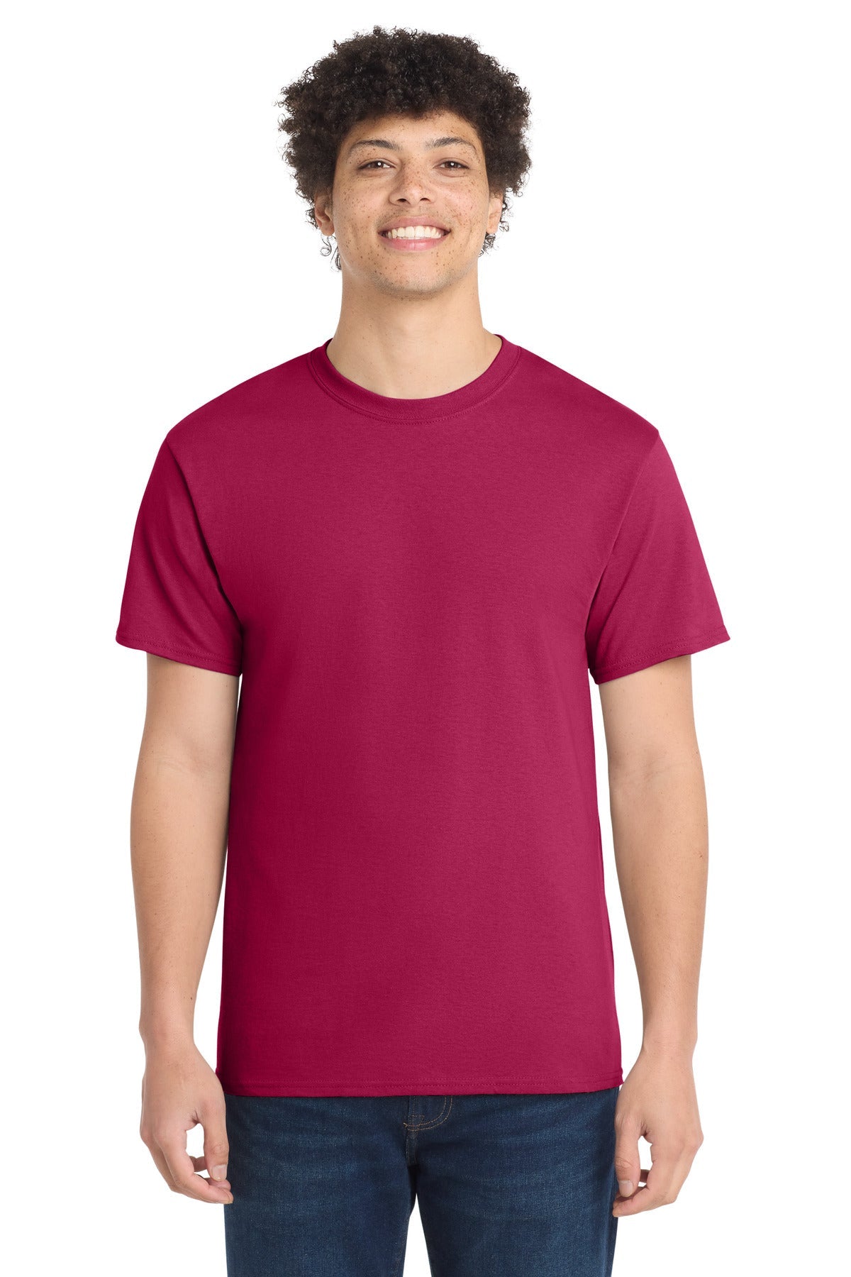 Front View of FlushPink Port & Co Core Cotton Tee. PC54