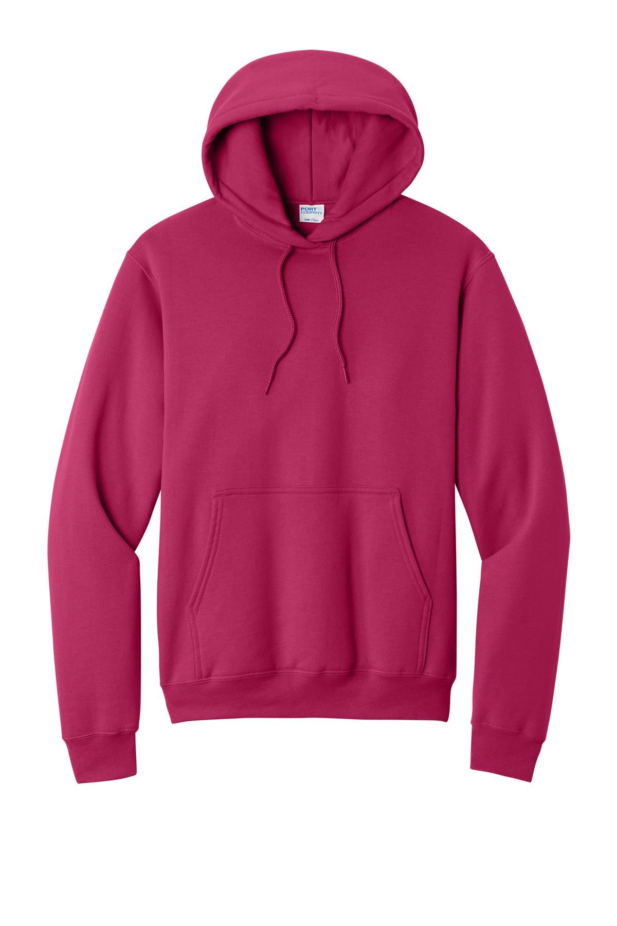 Front View of FlushPink Port & Co Core Fleece Pullover Hooded Sweatshirt. PC78H