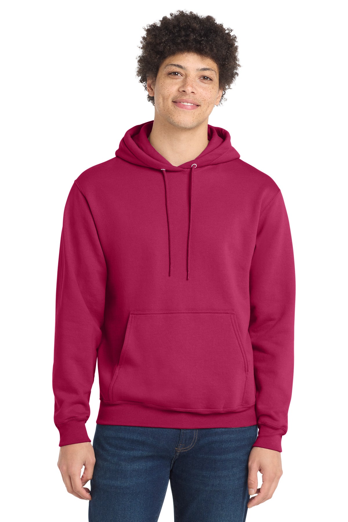 Front View of FlushPink Port & Co Core Fleece Pullover Hooded Sweatshirt. PC78H