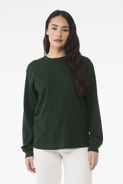 Front View of Forest BELLA+CANVAS Unisex 6-Ounce Heavyweight Long Sleeve Tee BC3511