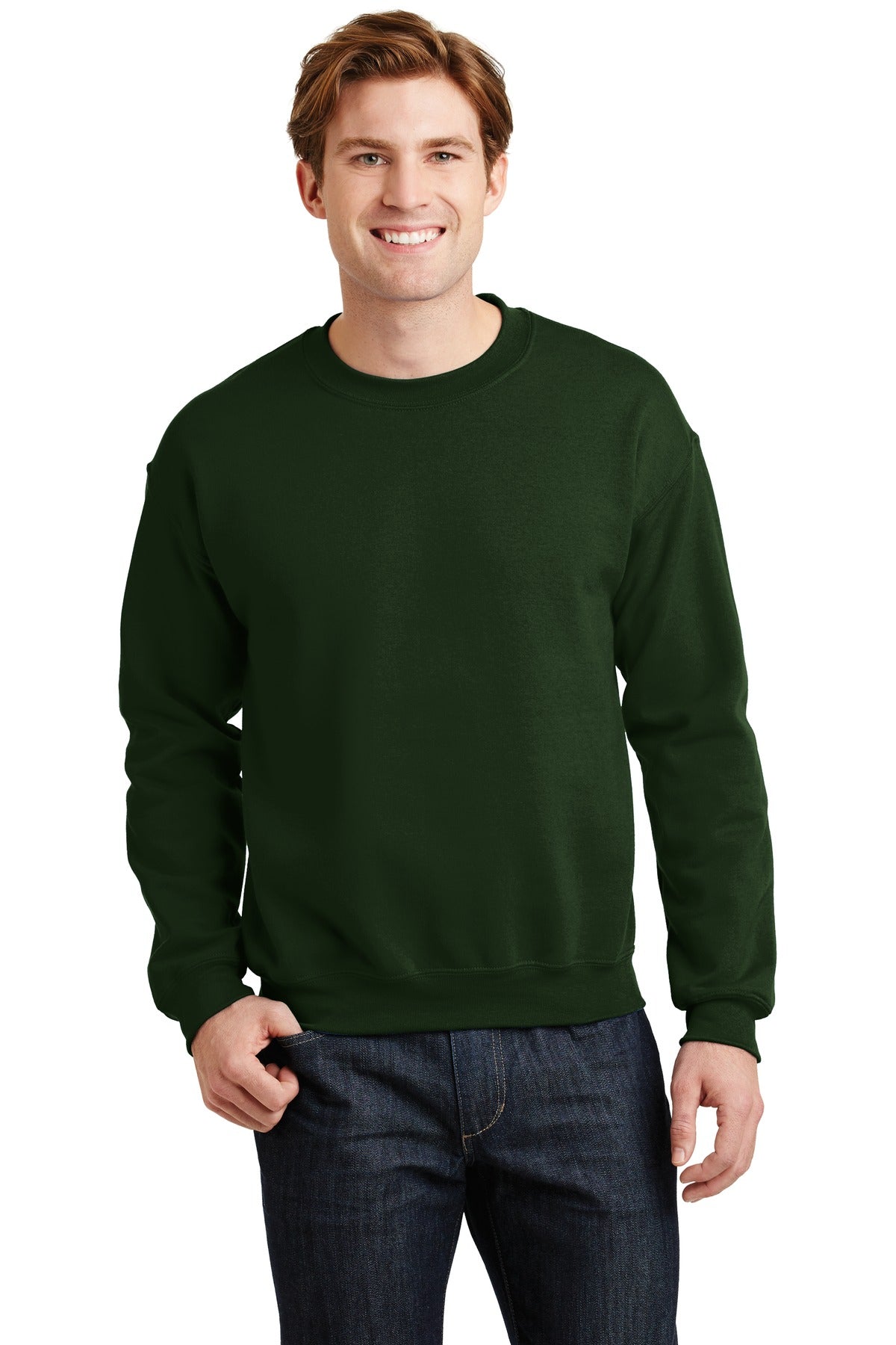 Front View of Forest Gildan Heavy Blend Crewneck Sweatshirt. 18000
