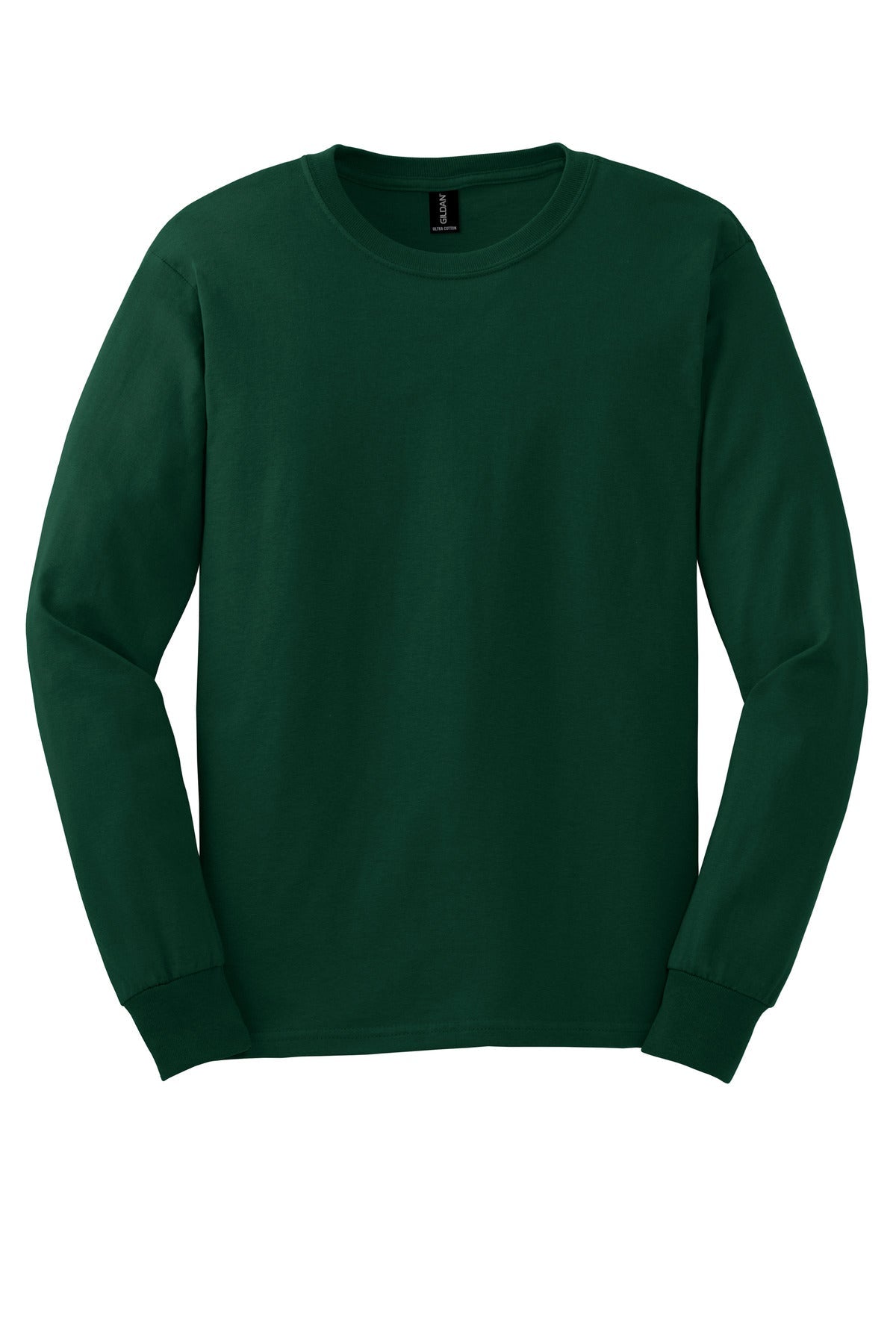 Front View of Forest Green Gildan - Ultra Cotton 100% US Cotton Long Sleeve T-Shirt. G2400