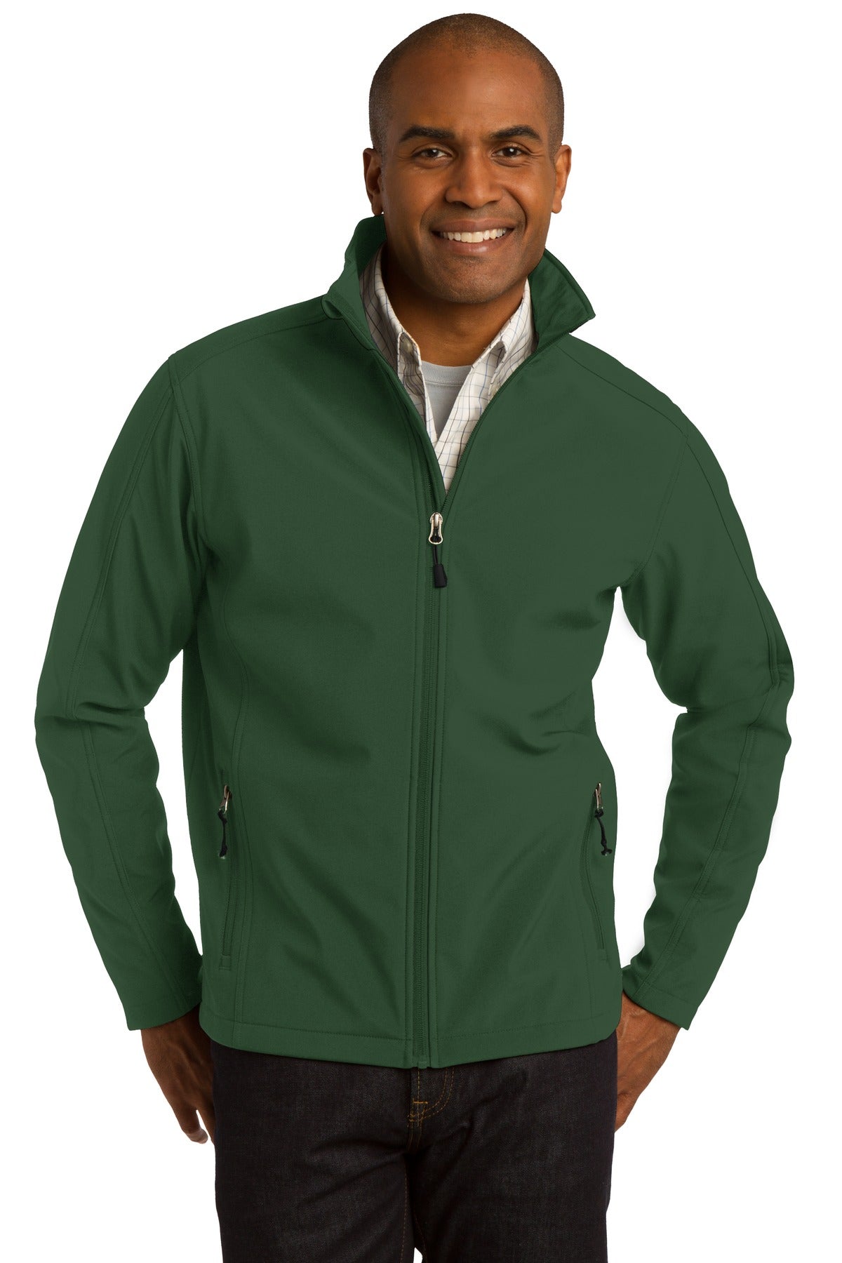 Front View of Forest Green Port Authority Core Soft Shell Jacket. J317