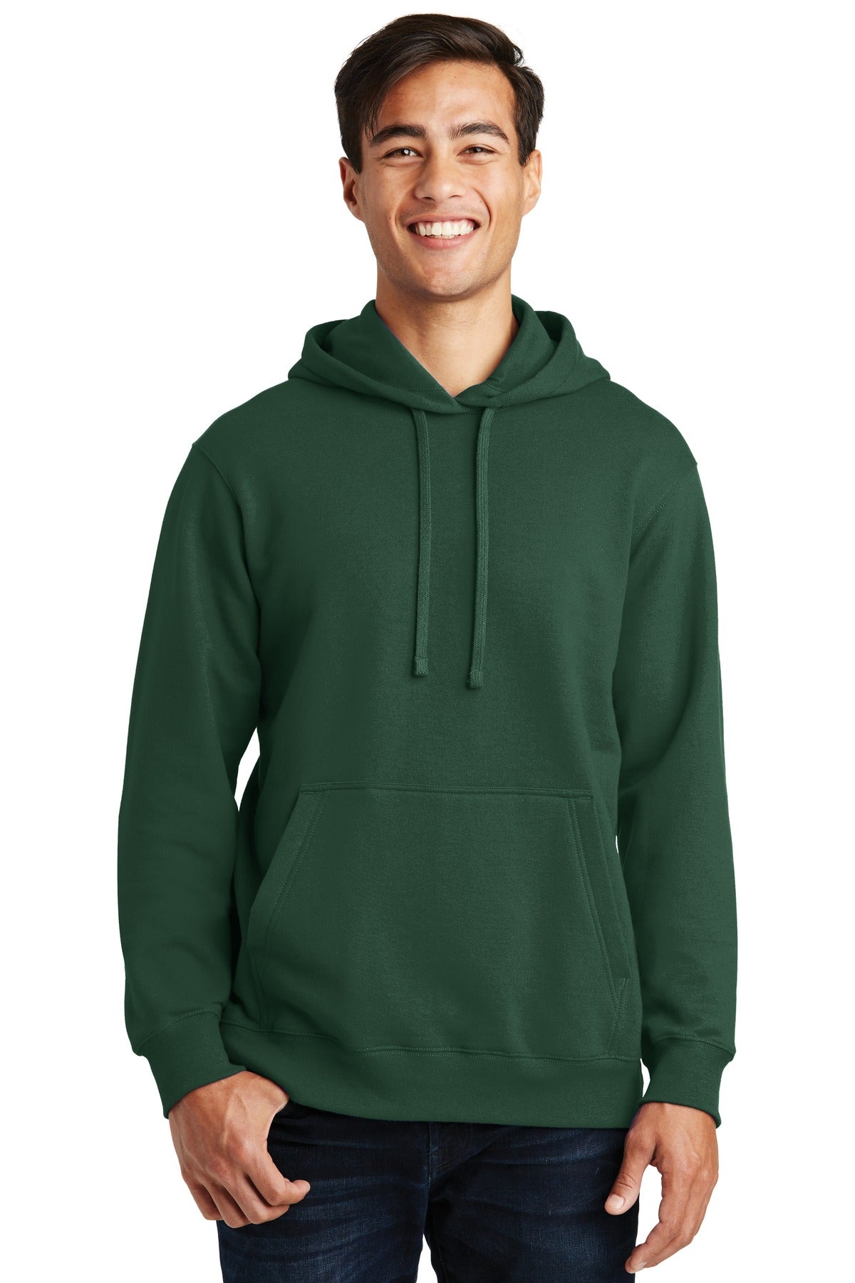 Front View of Forest Green Port & Co Fan Favorite Fleece Pullover Hooded Sweatshirt. PC850H