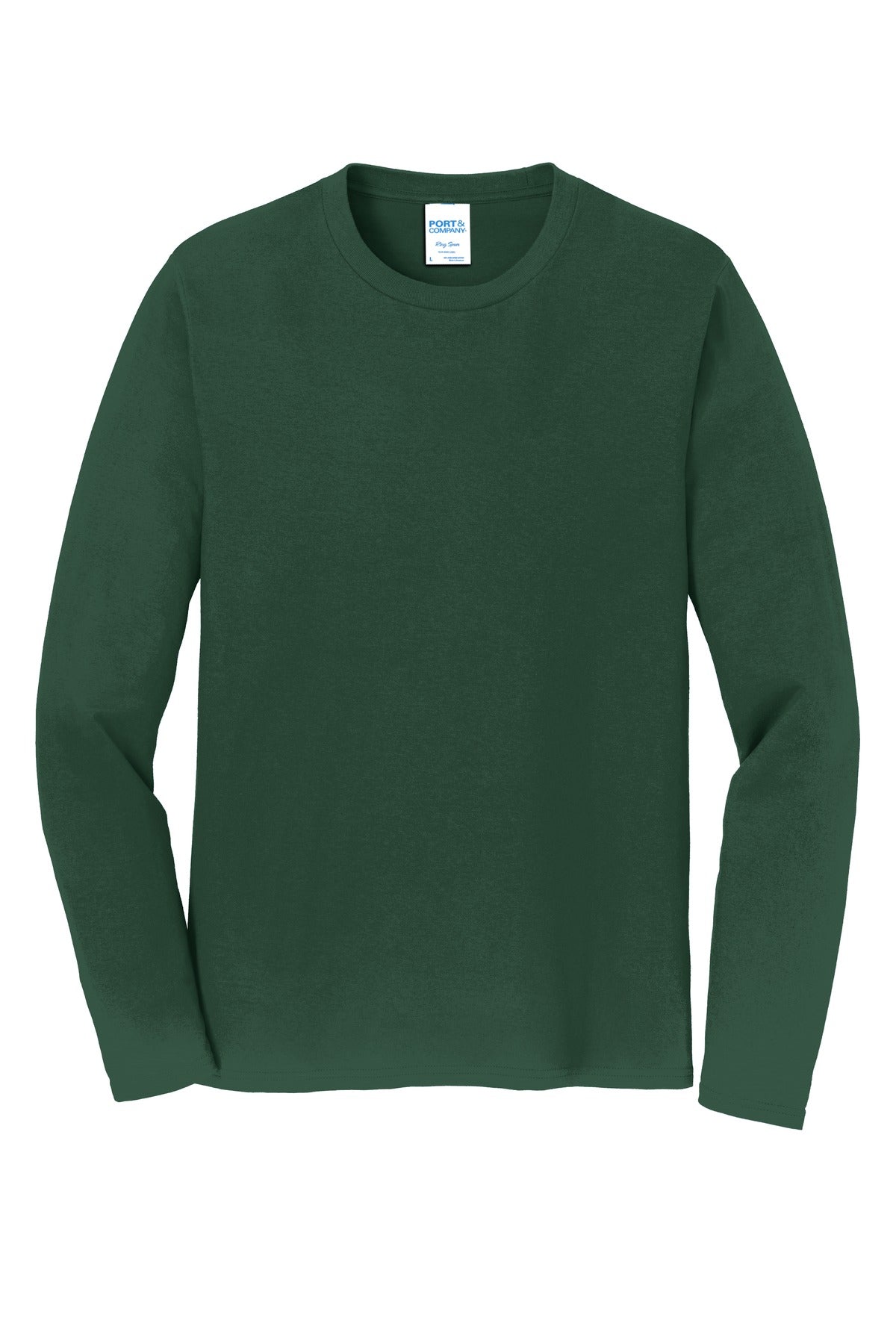 Front View of Forest Green Port & Co Long Sleeve Fan Favorite Tee. PC450LS