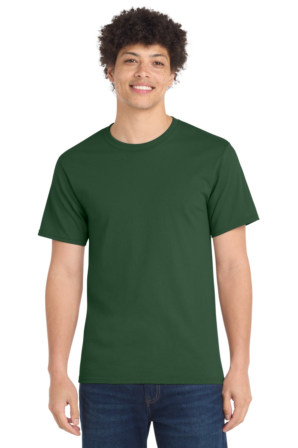 Front View of Forest Green Port & Co Tall Essential Tee. PC61T