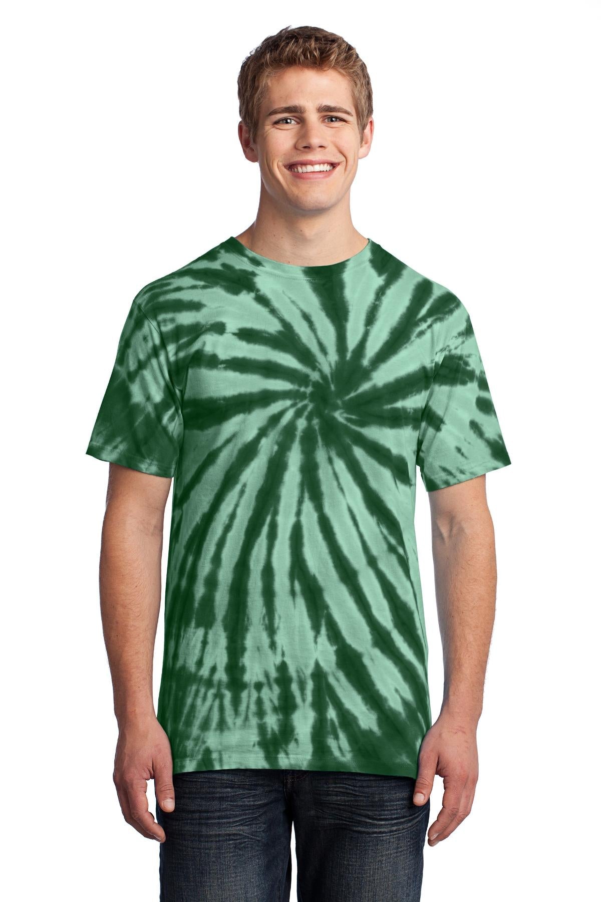 Front View of Forest Green Port & Co Tie-Dye Tee. PC147